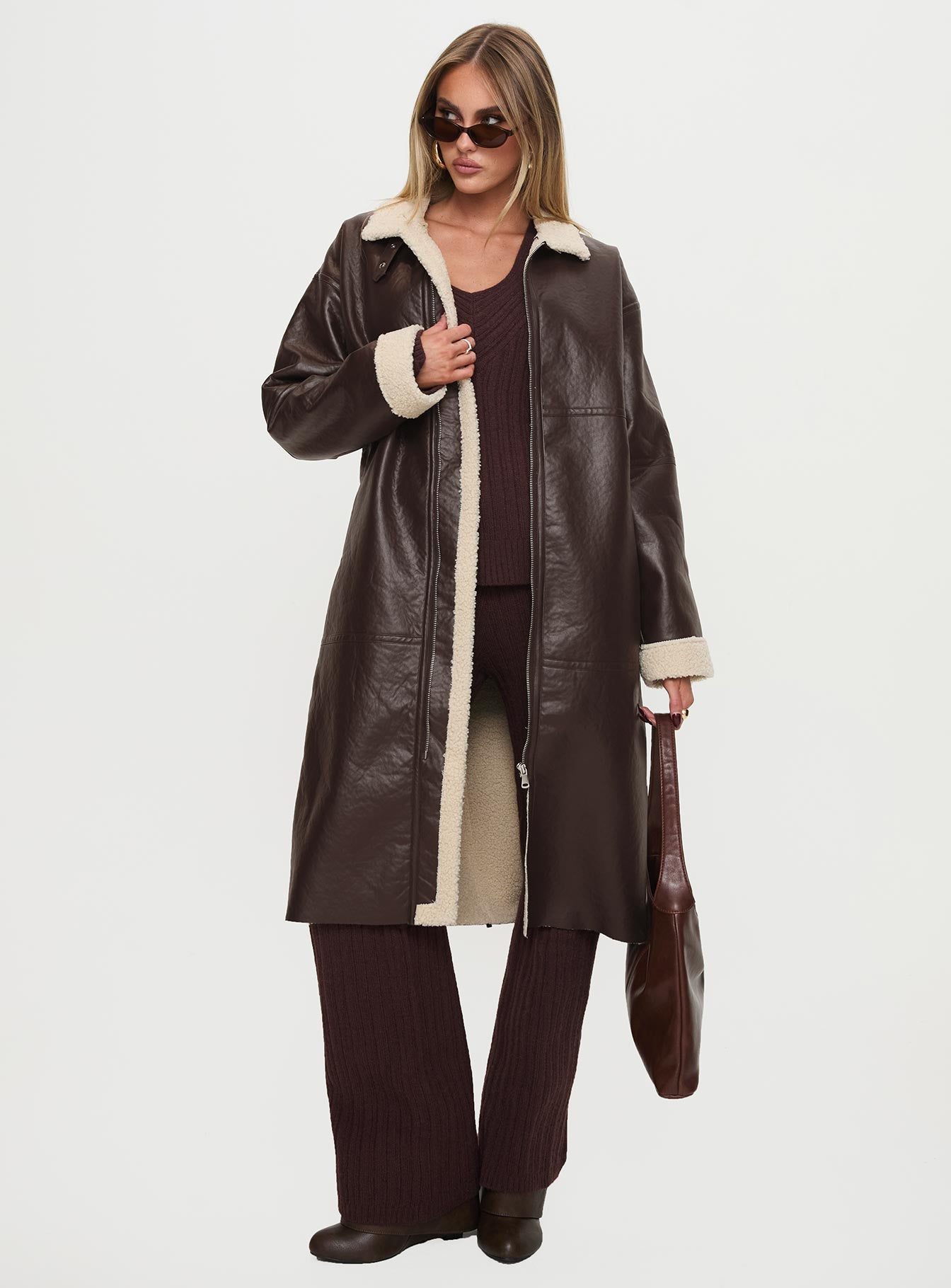 Ammelia Shearling Long-line Jacket Brown Popular Sale Online