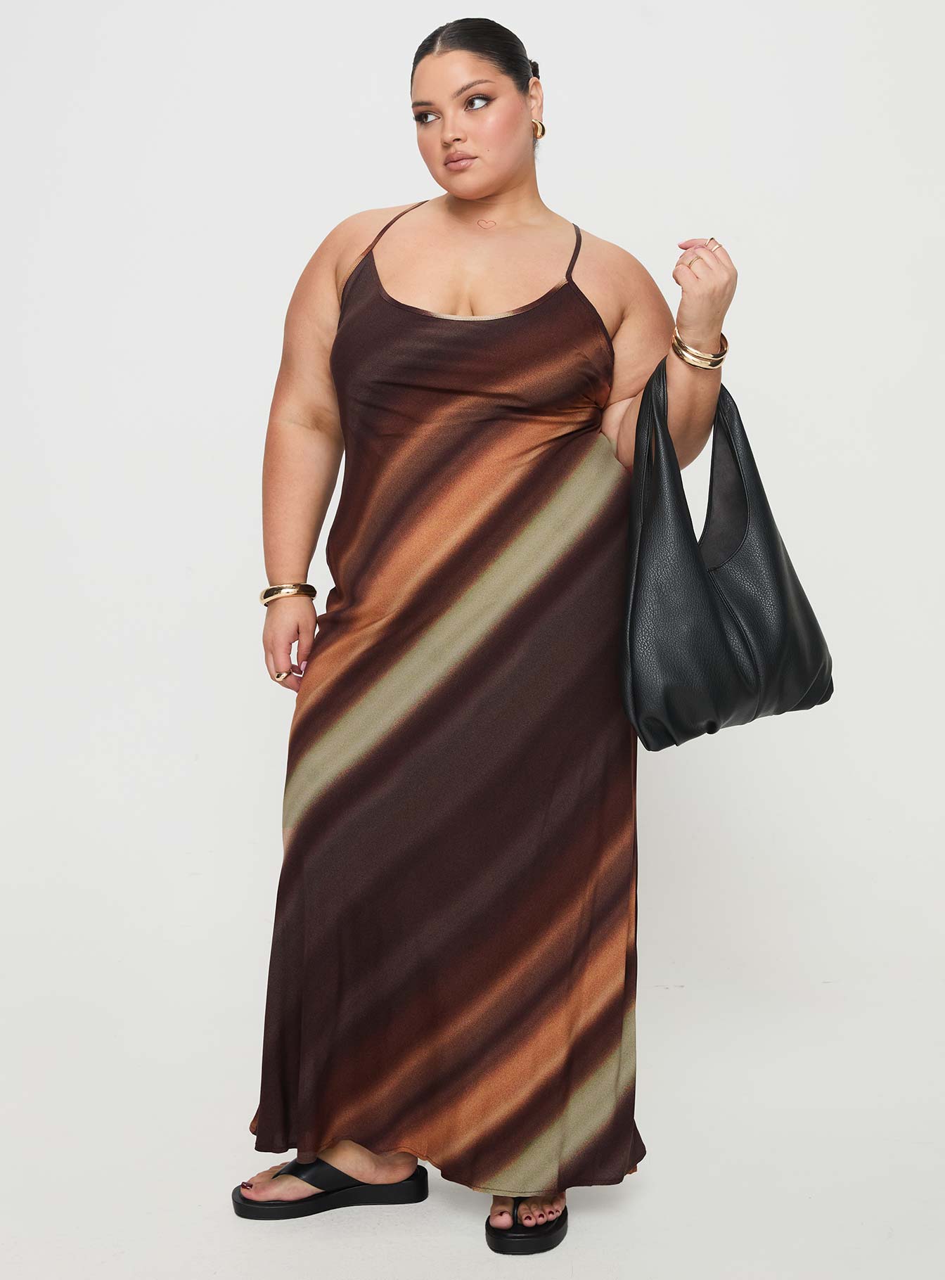 Otillie Maxi Dress Brown Multi Curve Store Sale