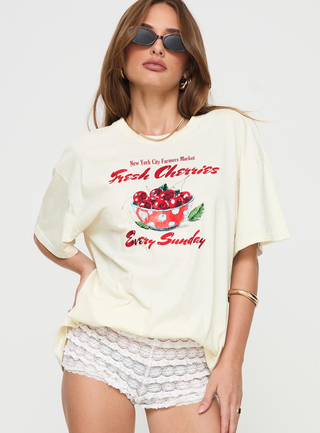 Fresh Cherries Oversized Tee Yellow Online Online High Quality