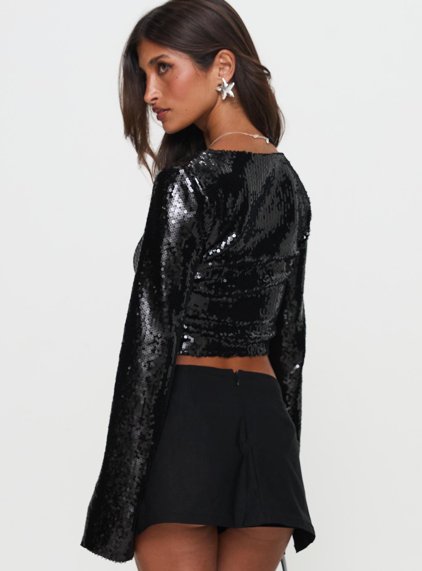 Zenobia Long Sleeve Sequin Top Black Sale 100% Authentic