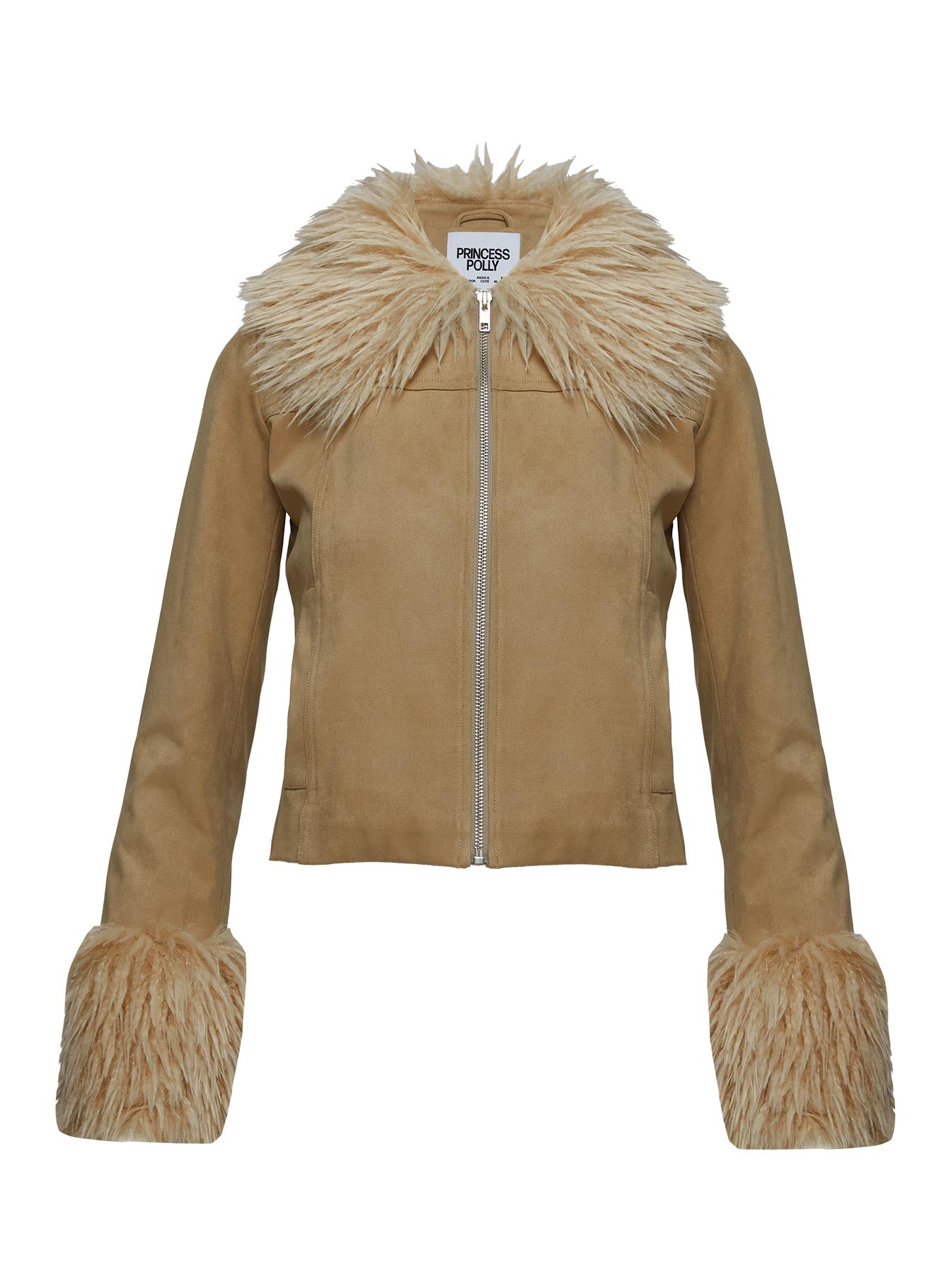 Jeanna Suede Faux Fur Detail Jacket Beige Best Pices For Sale