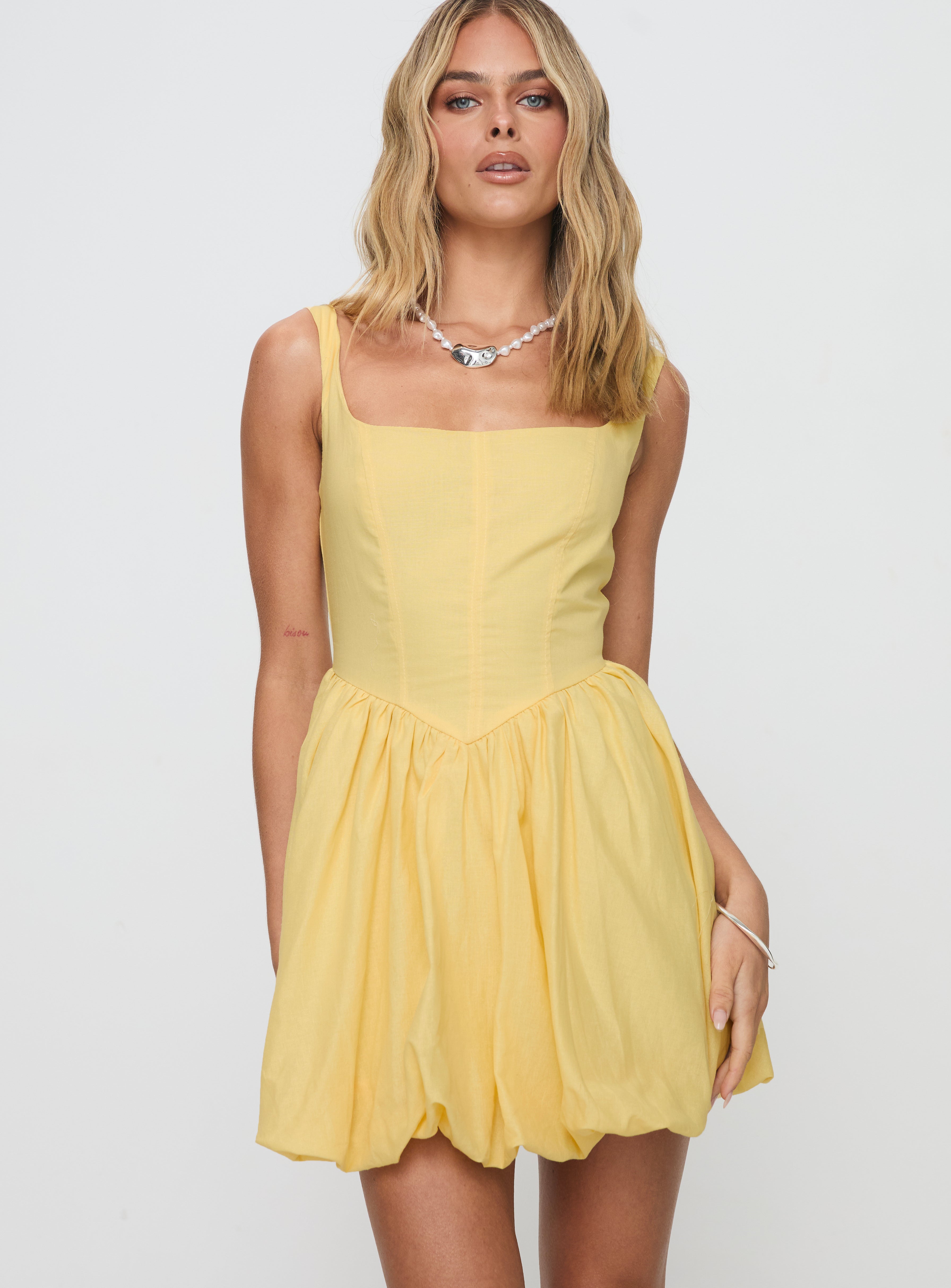 Alcott Bubble Hem Mini Dress Lemon Sale Wiki