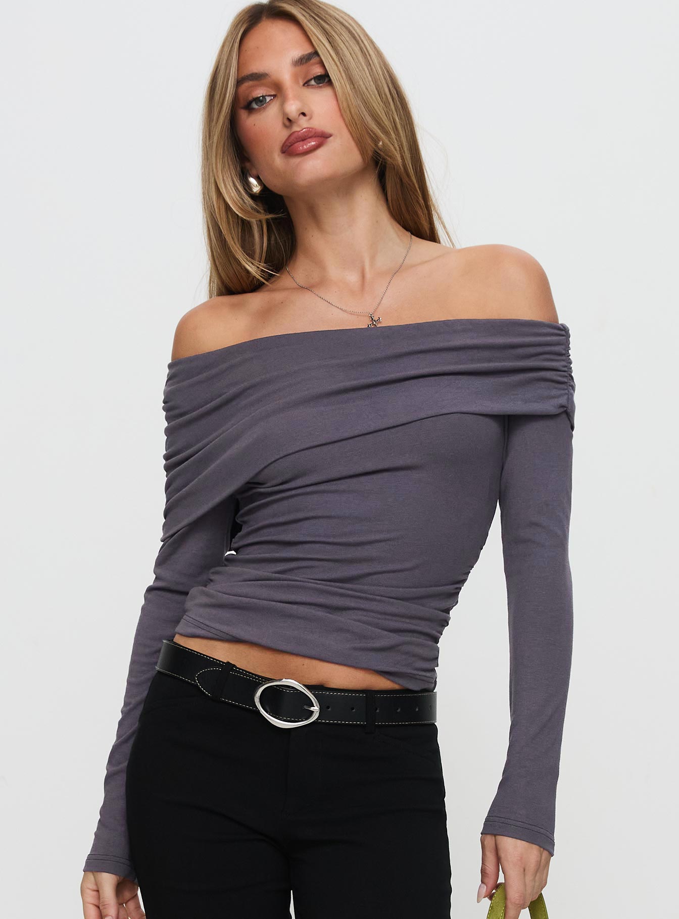 Erving Long Sleeve Off Shoulder Top Slate Outlet Visit