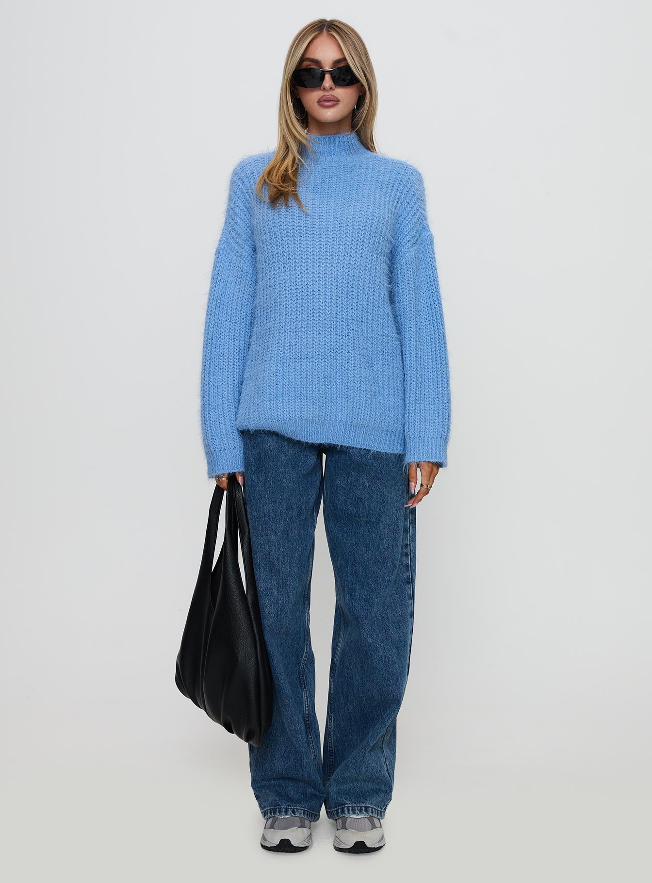 Gavelston Crew Neck Waffle Sweater Blue 100% Original