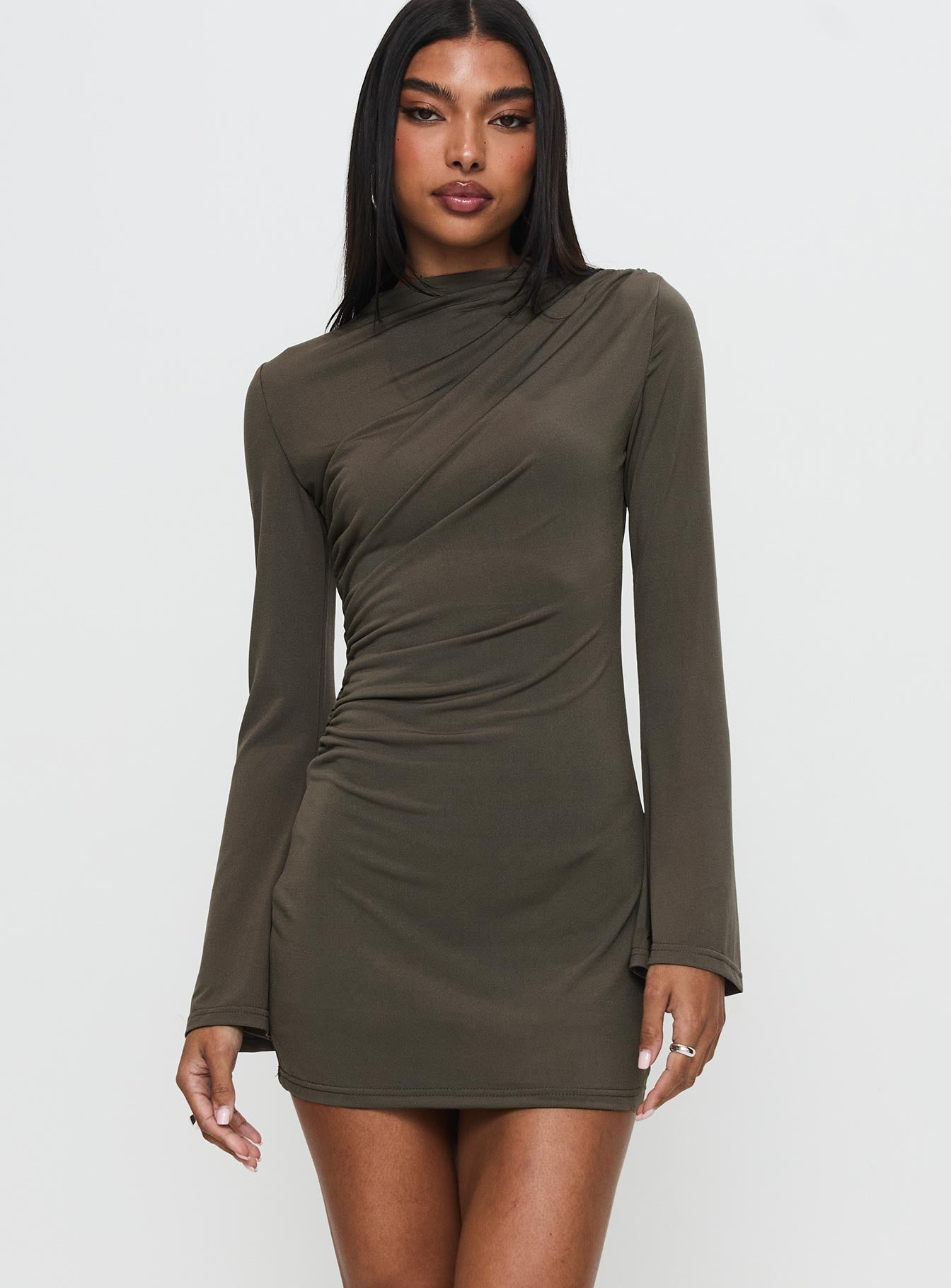 Arte Deco Long Sleeve Mini Dress Mocha Big Discount Online