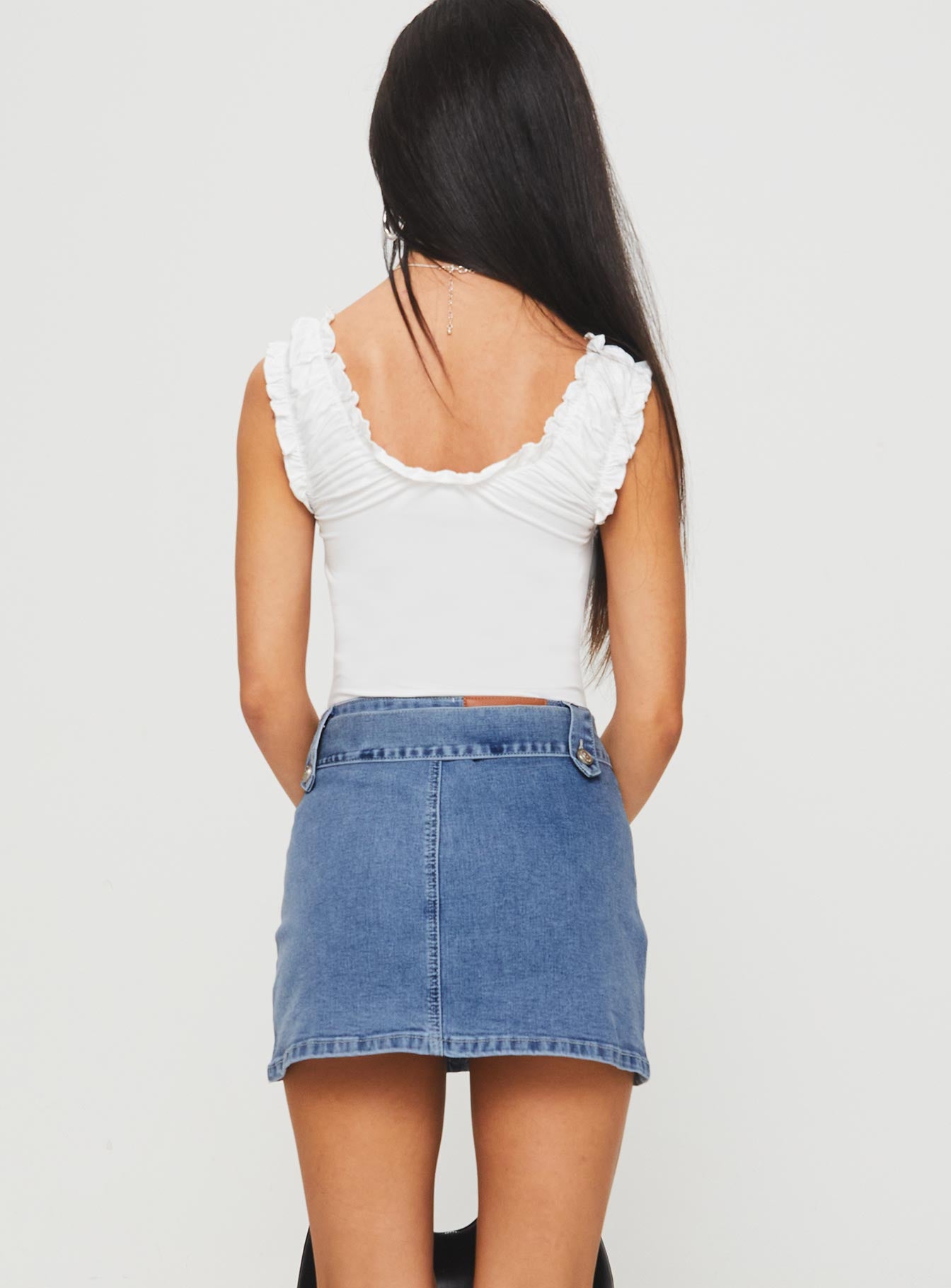 Domino Mini Skirt Mid Blue Denim Best Wholesale Cheap Pice