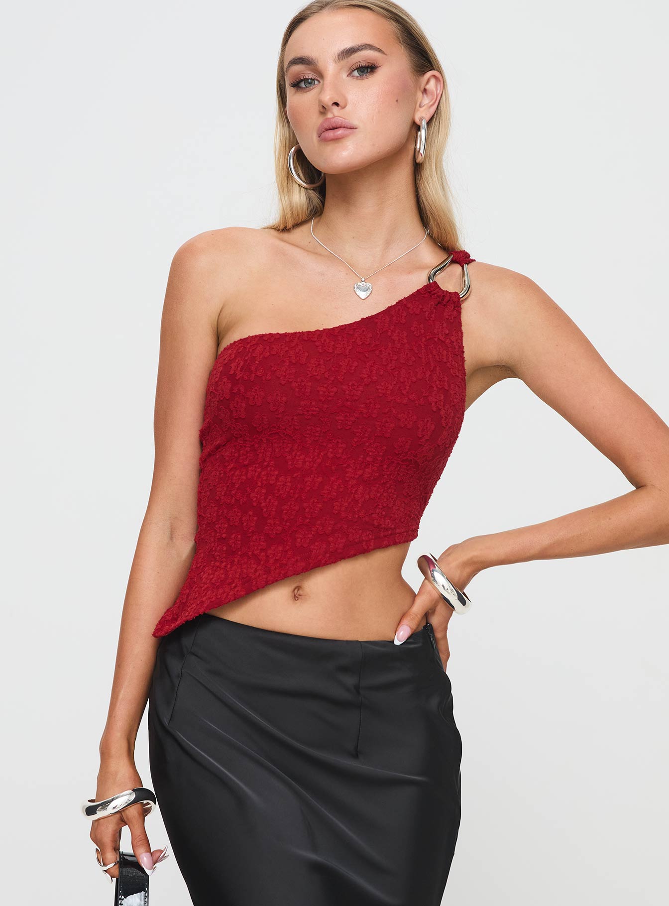 Toomba One Shoulder Top Blurred Lace Red Fast Delivery Online