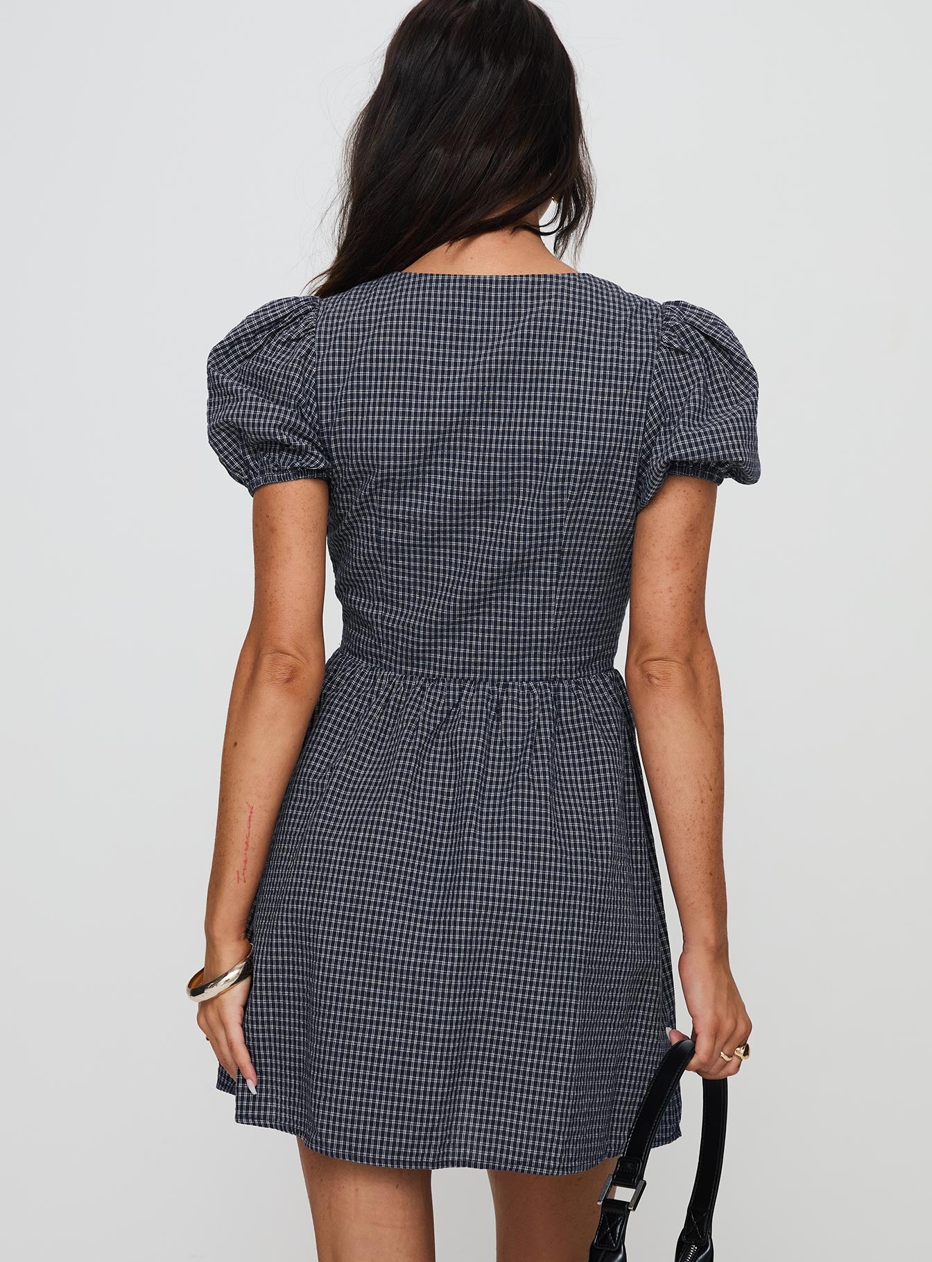 Nurture Bow Mini Dress Navy Check Cheap Best Sale