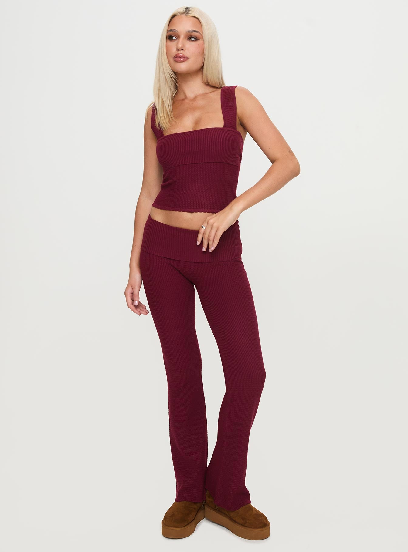 Closed Eyes Flared Pants Maroon Visit New Online