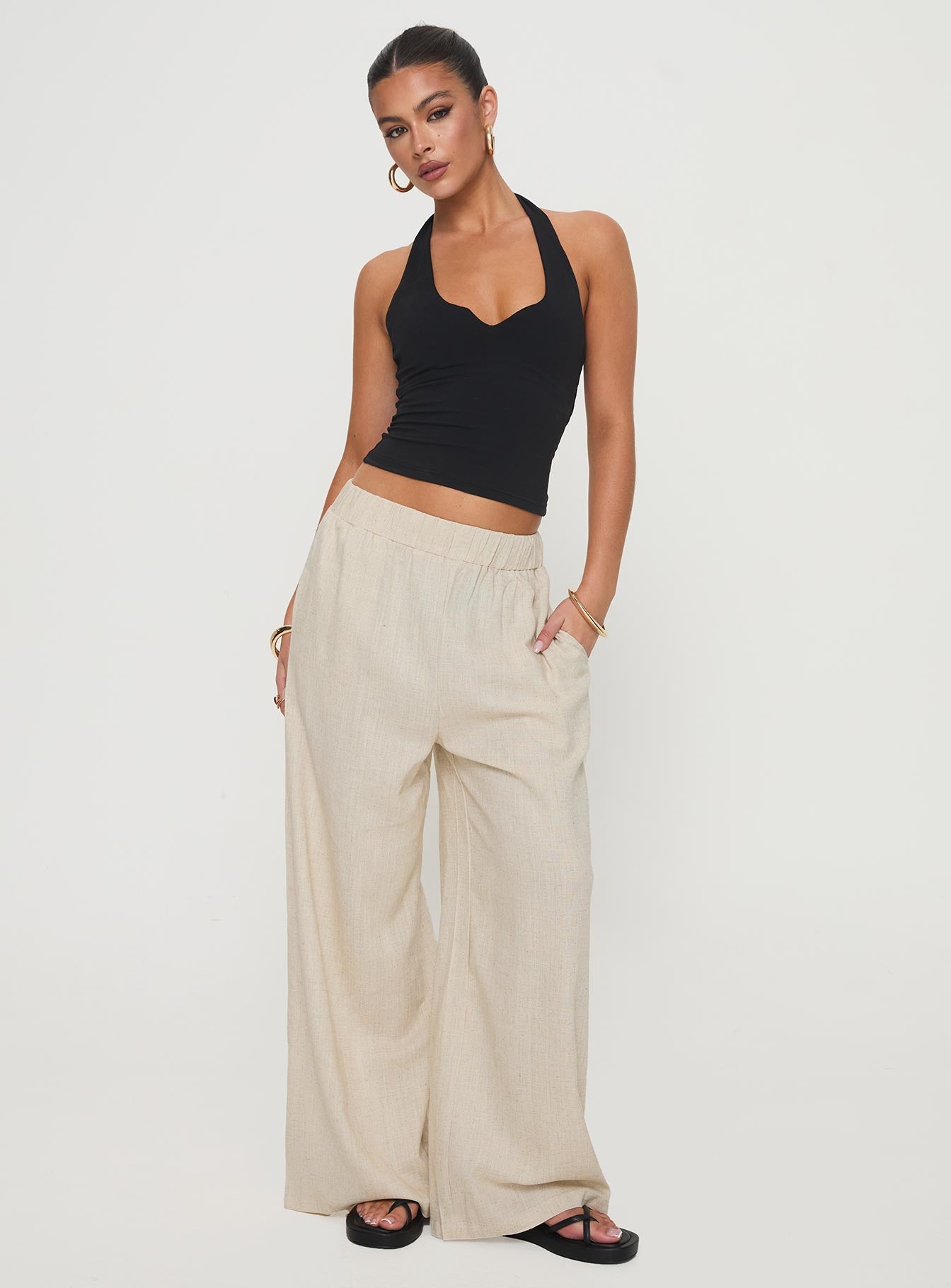 Pellegrini Linen Wide Leg Pants Natural Reliable Online