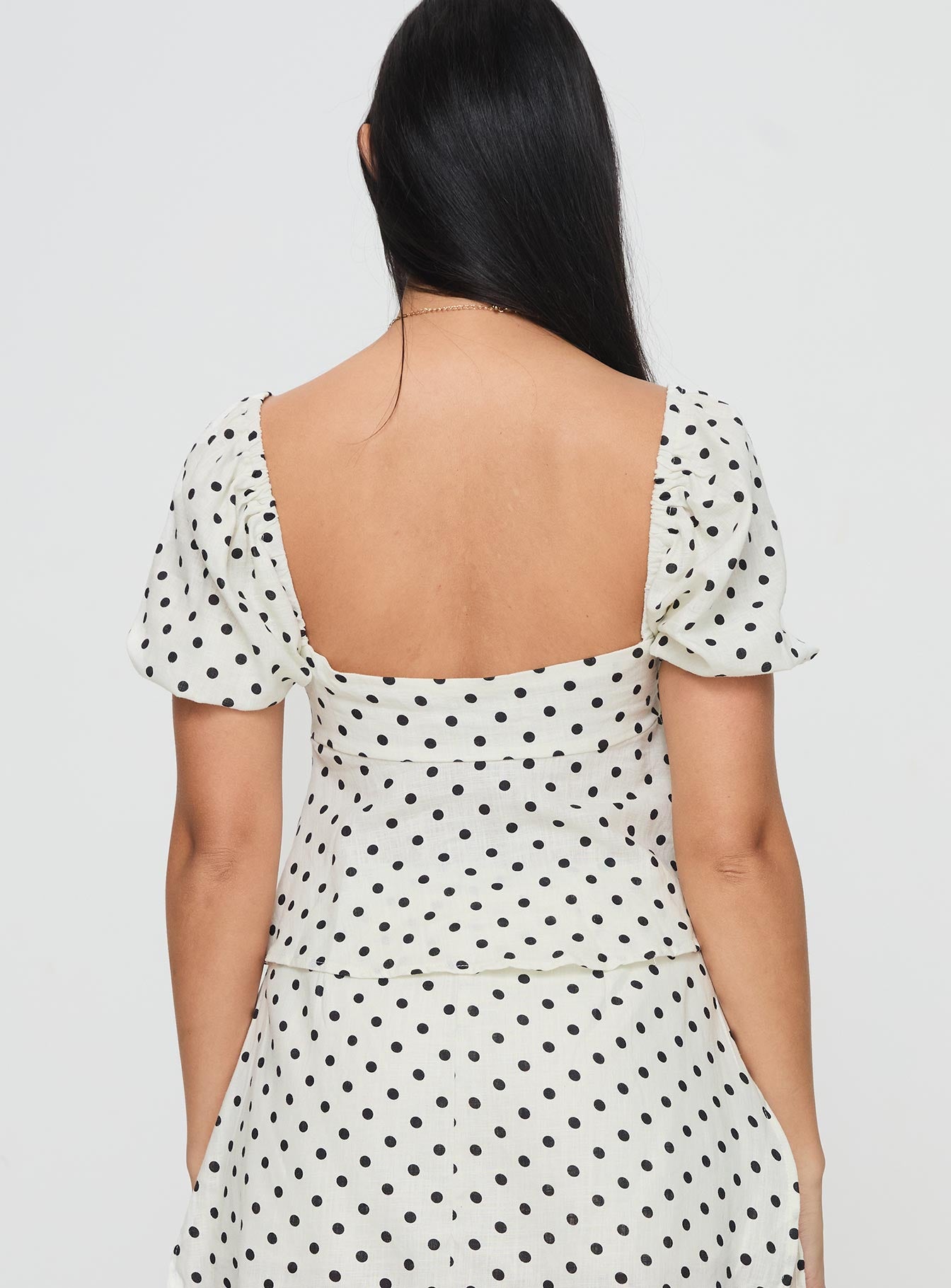 Passionfruit Linen Blend Top Cream/Black Polka Dot Outlet Recommend