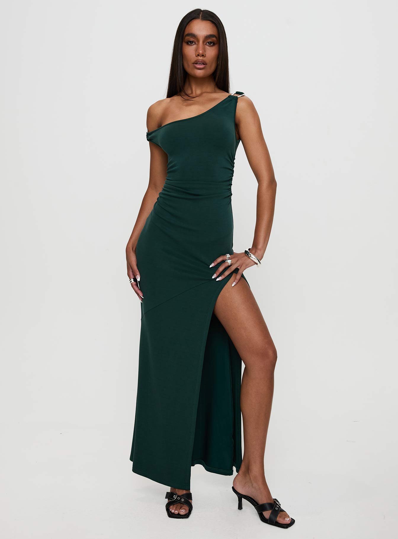 Rios One Shoulder Maxi Dress Green Cheap Pice Wholesale Pice