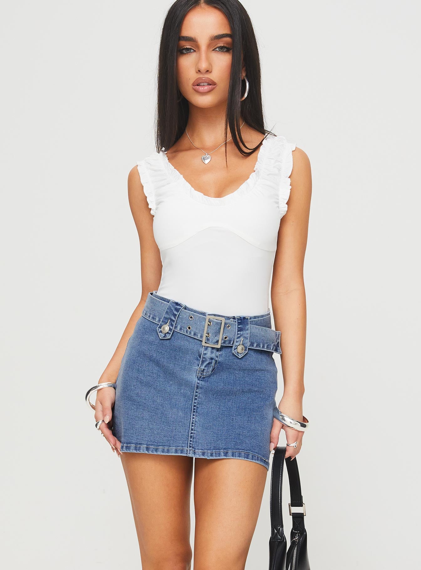 Domino Mini Skirt Mid Blue Denim Best Wholesale Cheap Pice