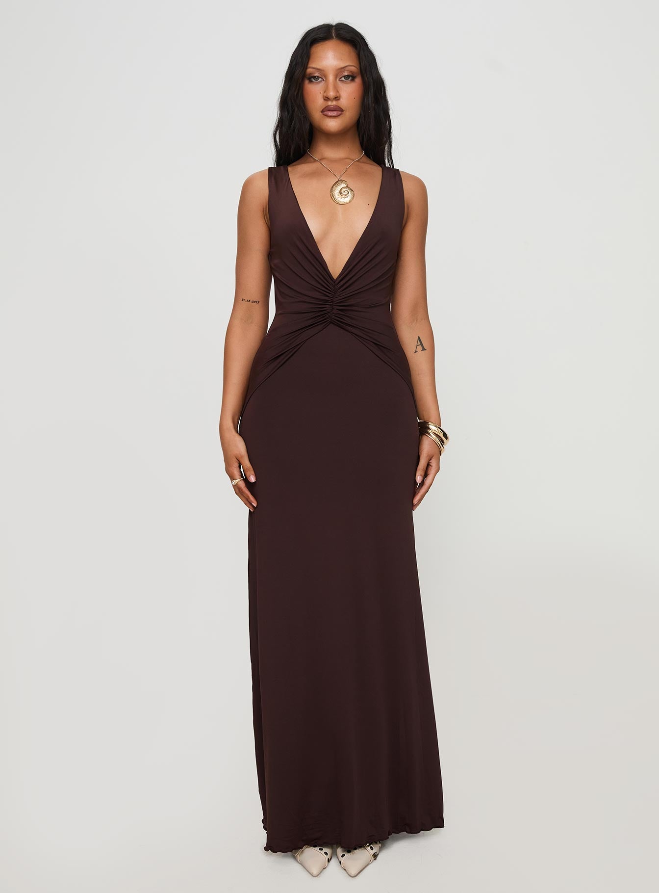 Frederica Plunge Maxi Dress Chocolate Sale Online Cheap