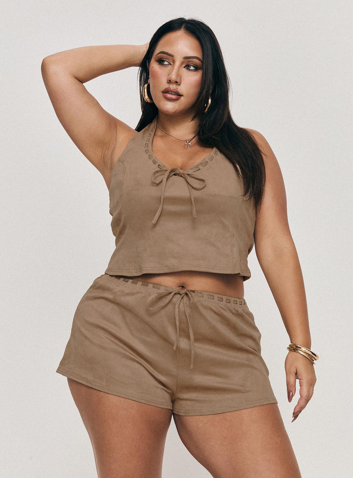 Eternal Youth Faux Suede Top Taupe Curve Enjoy Cheap Online