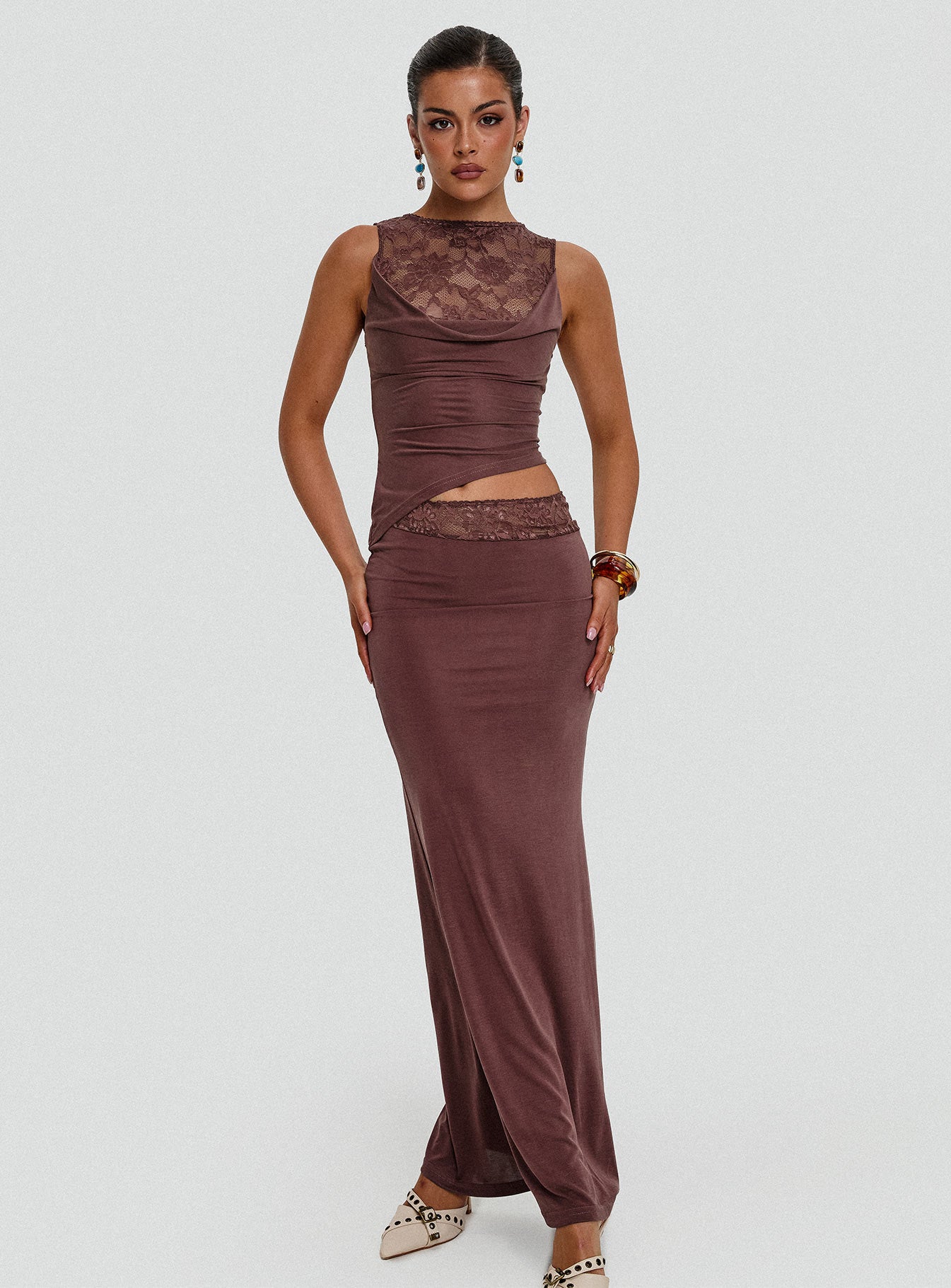 Vesperine Lace Maxi Dress Cocoa Brown Buy Authentic Online