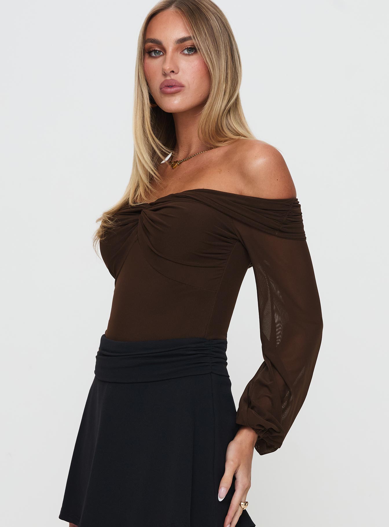 Babette Off The Shoulder Bodysuit Brown Free Shipping In China