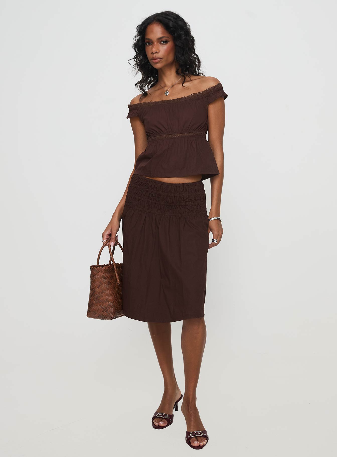 Neleta Midi Skirt Brown Clearance In China