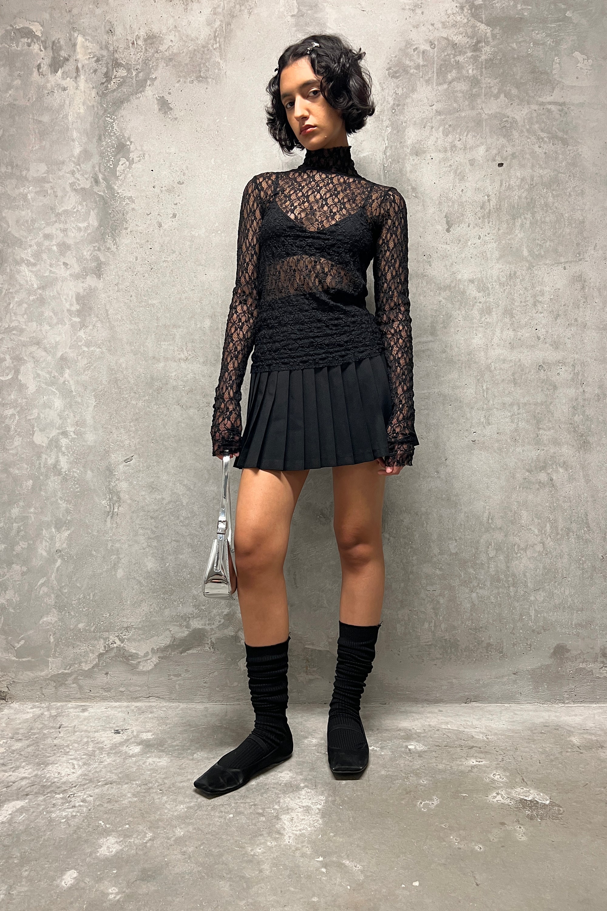 MOCKNECK LACE MESH TOP Best Pices