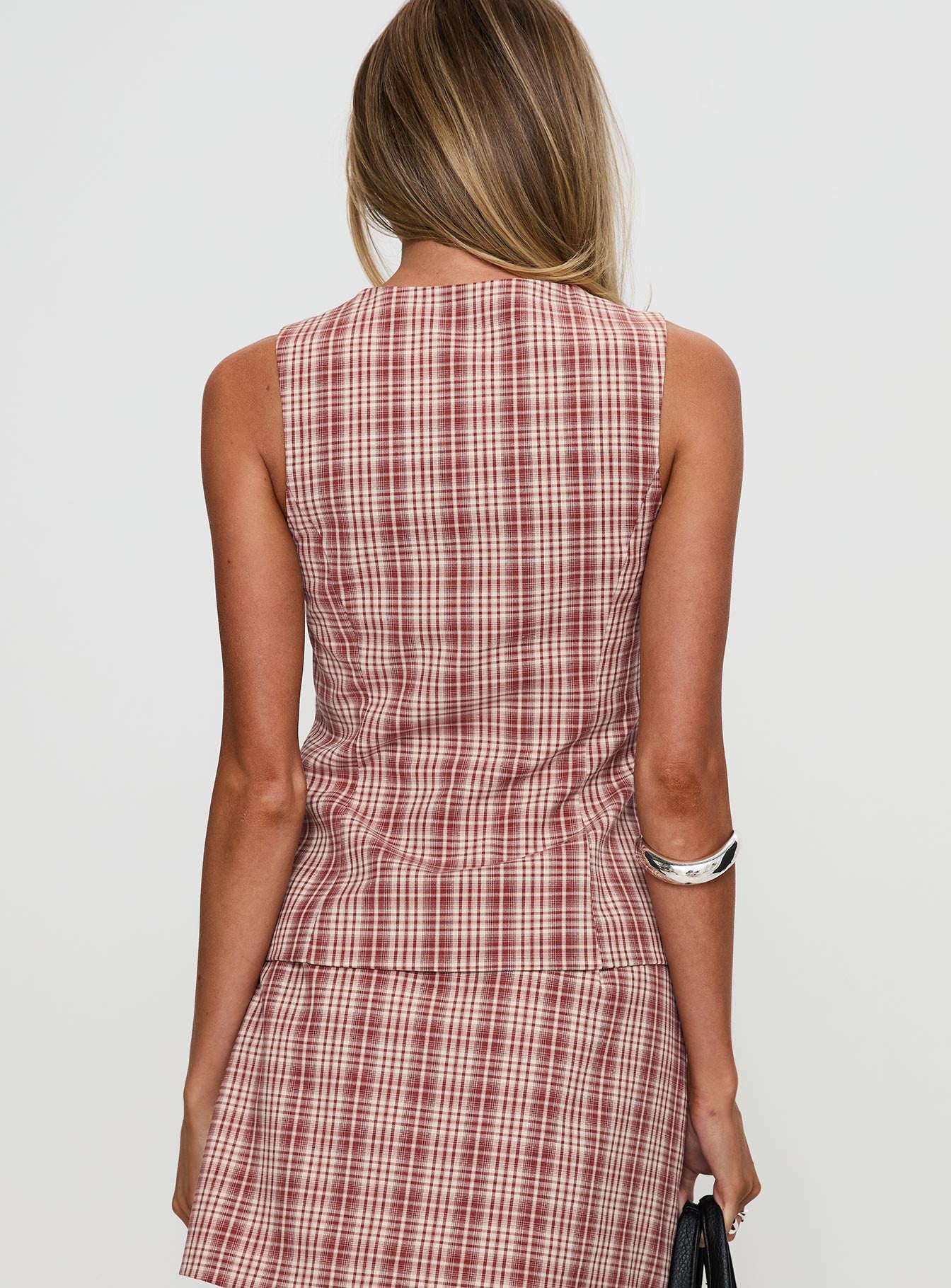 Theodosia Top Red Check Genuine Cheap Pice