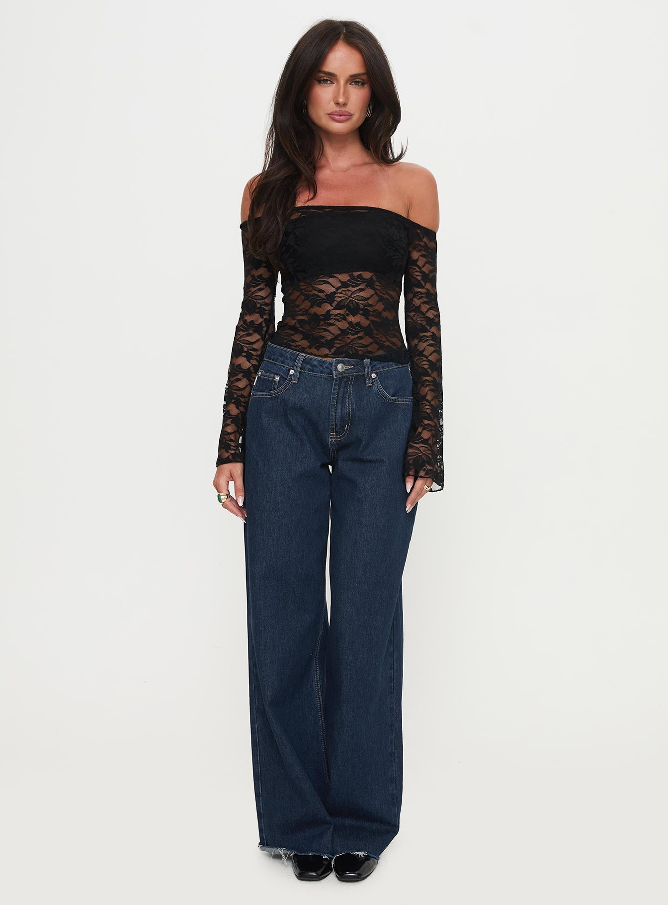 Good Judgement Off Shoulder Lace Long Sleeve Top Black Sast Online