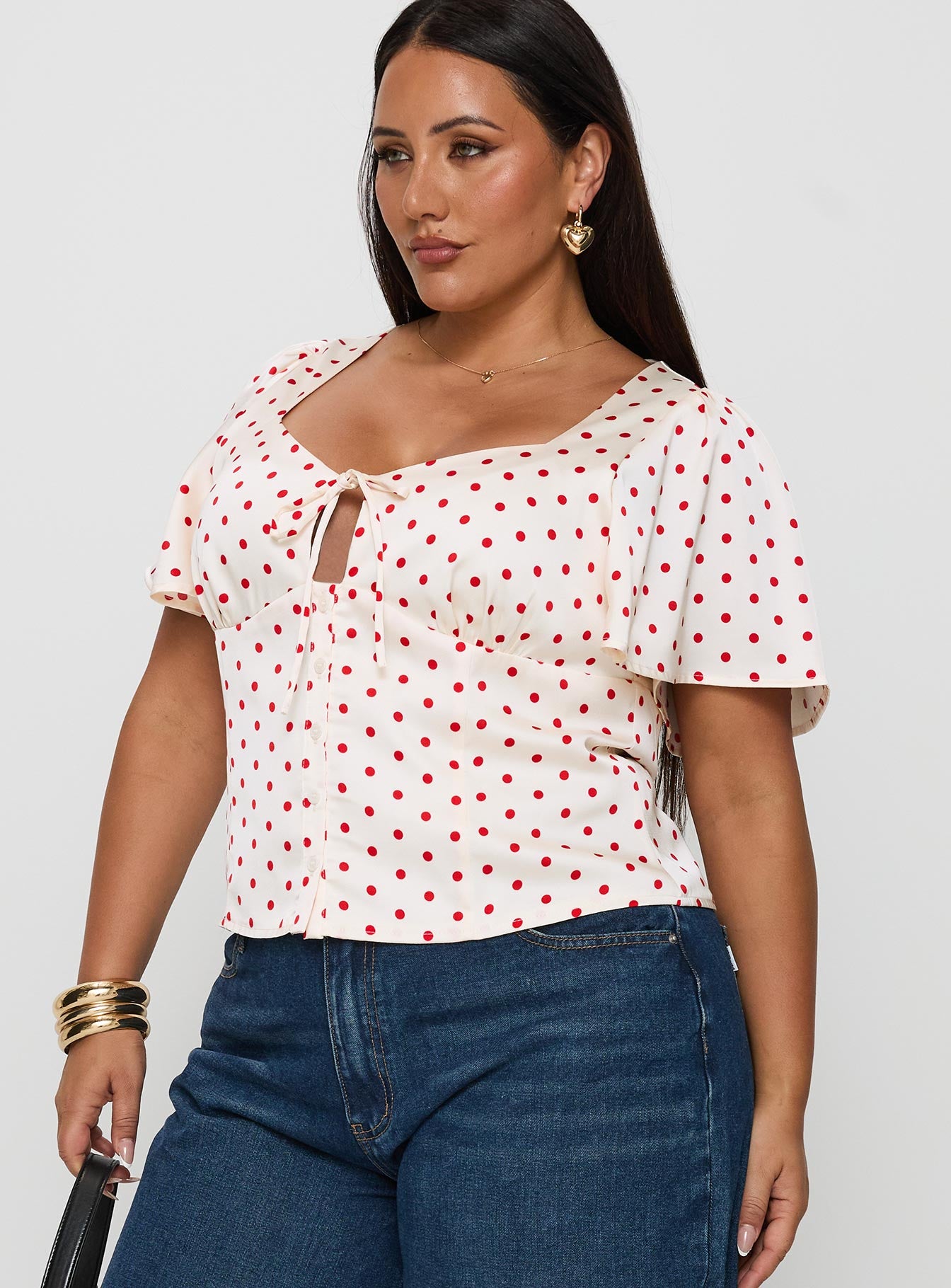 Adrienna Flutter Blouse White / Red Curve Grey Outlet Store Online