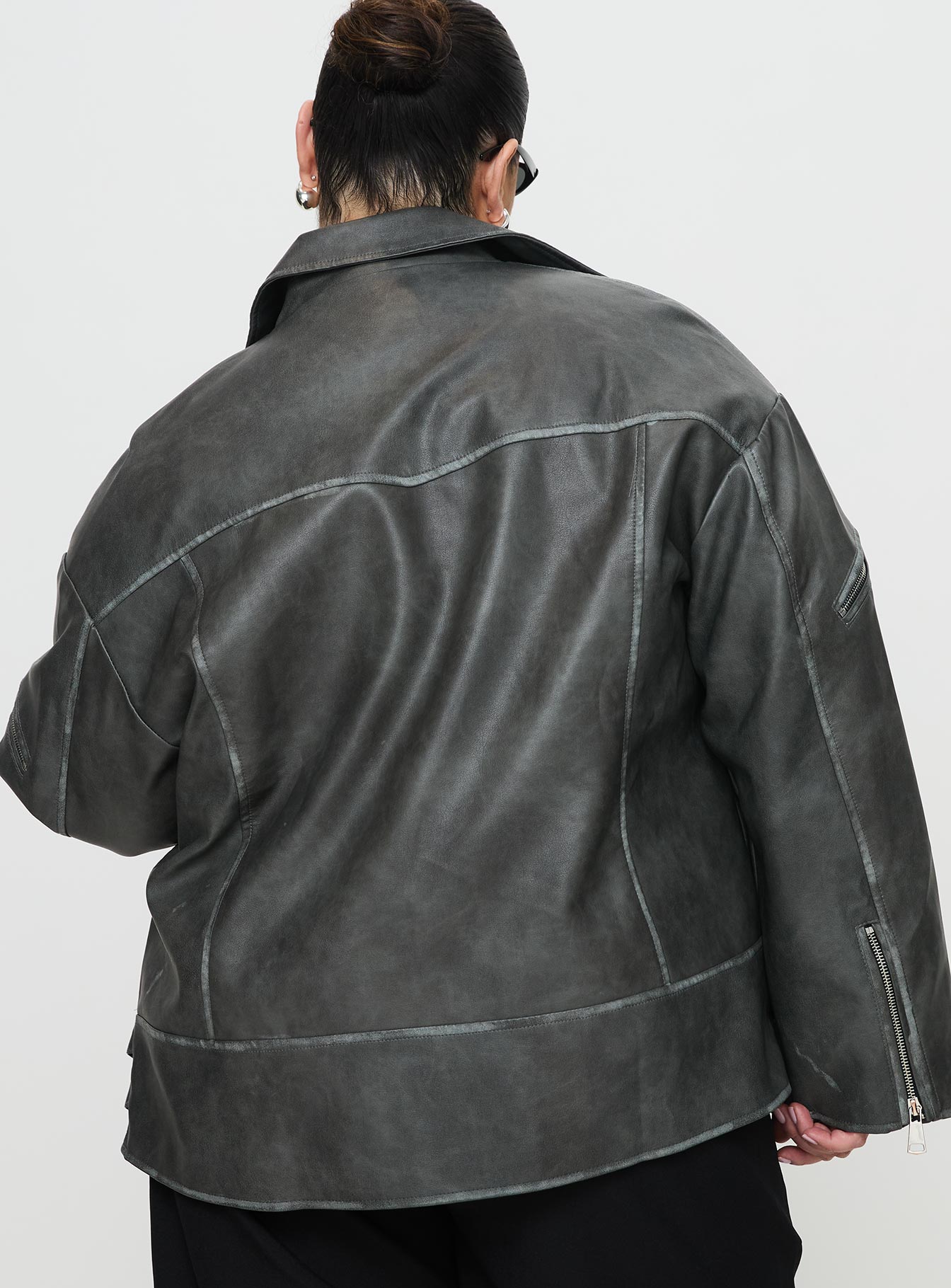 Magnets Faux Leather Jacket Washed Charcoal Curve Pay With Paypal