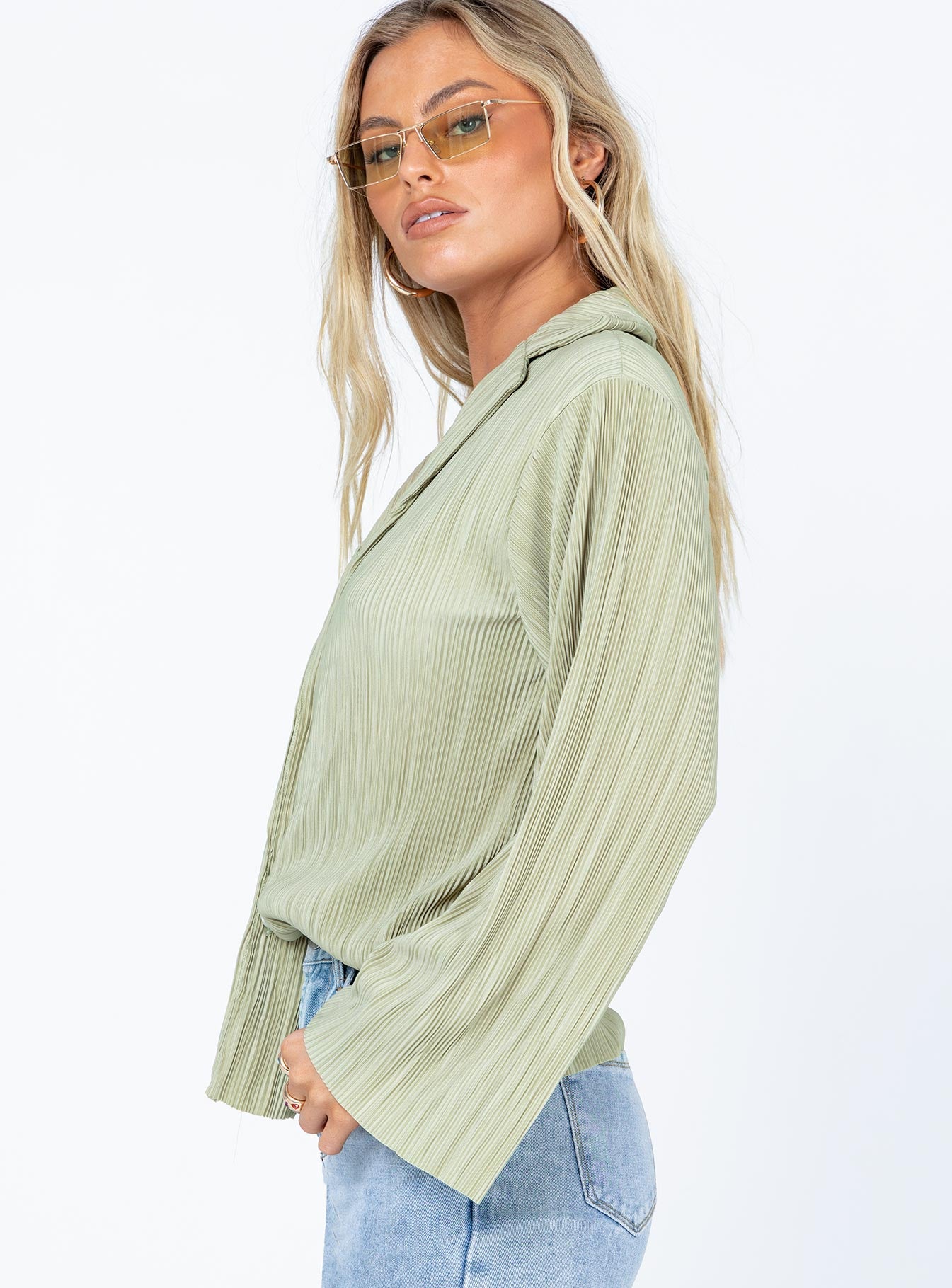 Louie Pleated Shirt Sage Ebay Cheap Pice