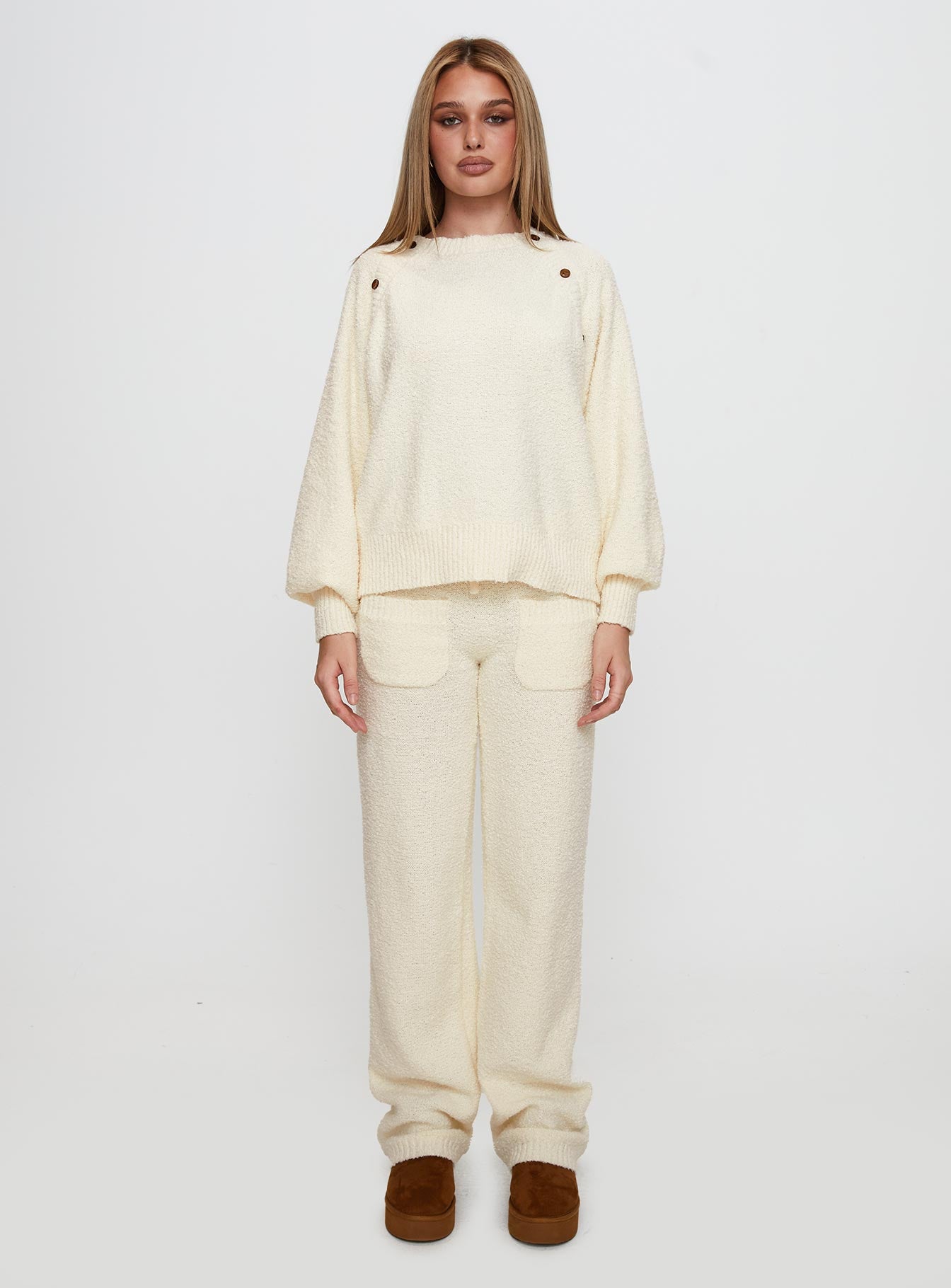 Susi Fluffy Knit Pant Ivory Get To Buy