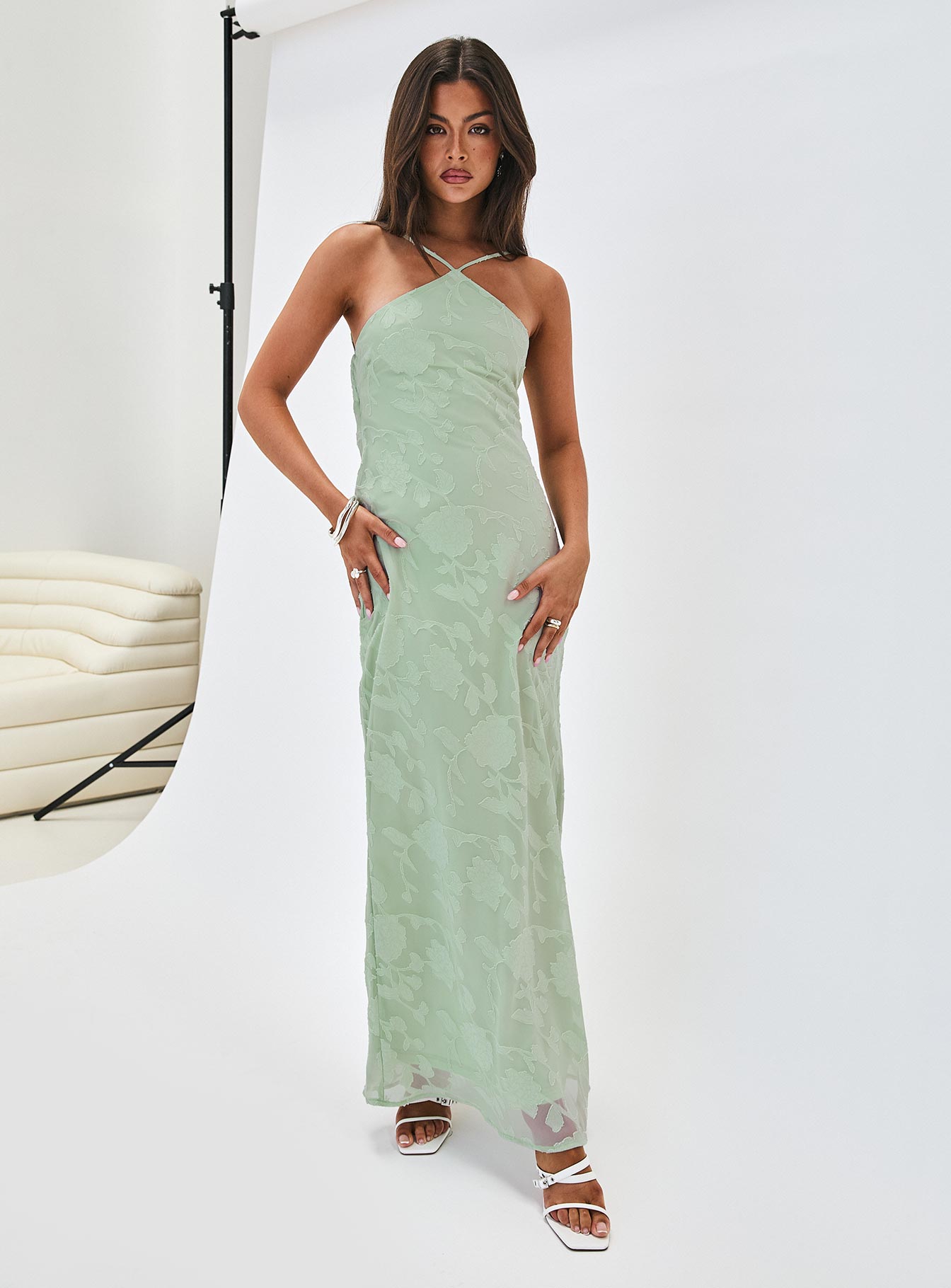 Zoelle Halter Maxi Dress Sage Big Discount Cheap Pice