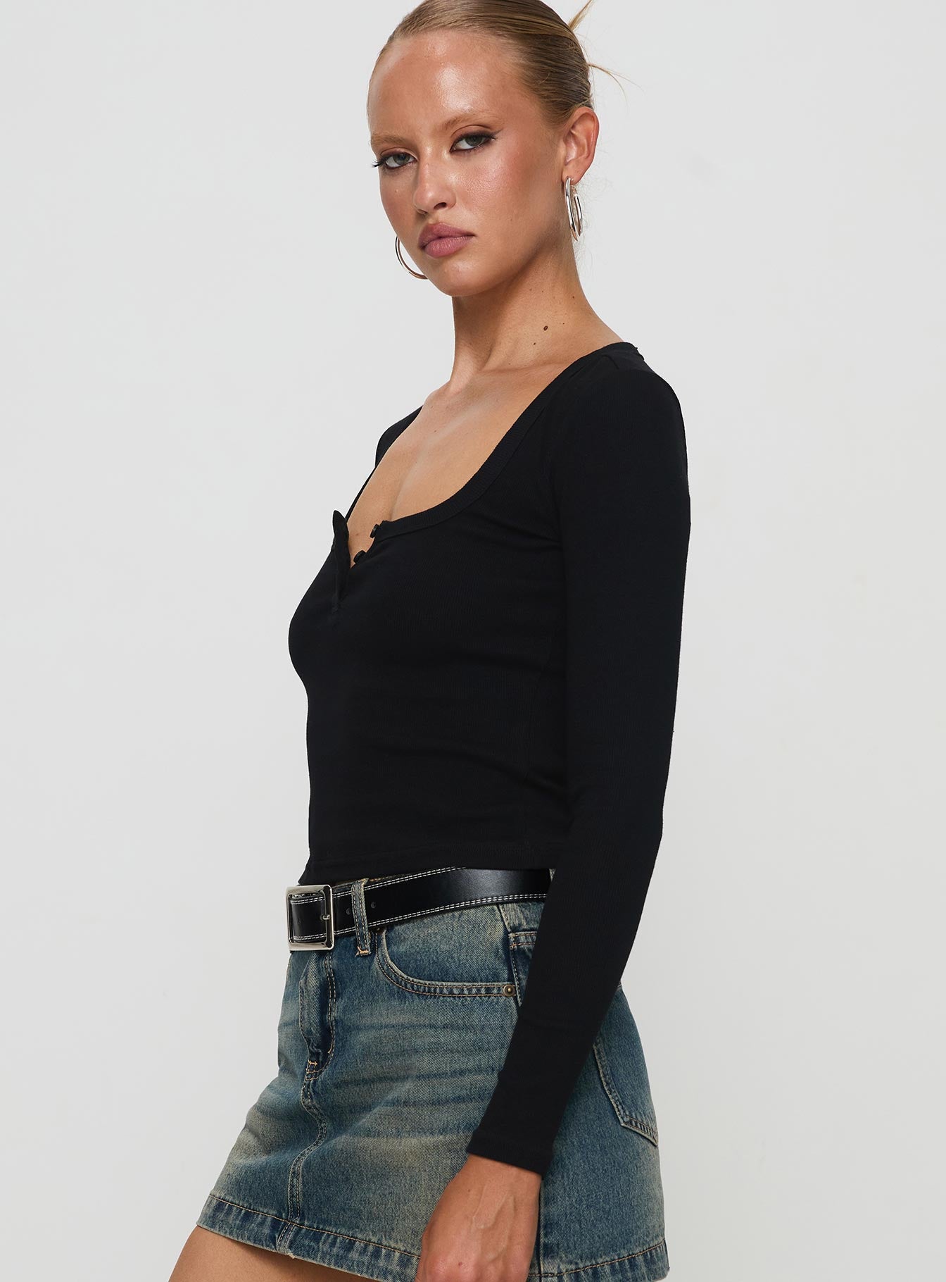 Daphine Long Sleeve Top Black Outlet Collections