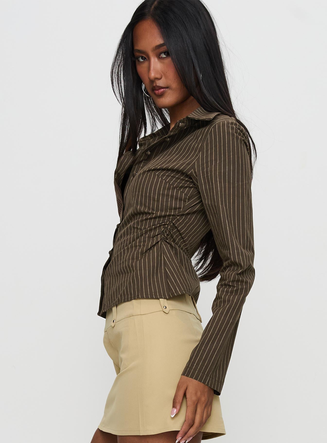 Held My Hand Long Sleeve Top Brown Stripe Original Online