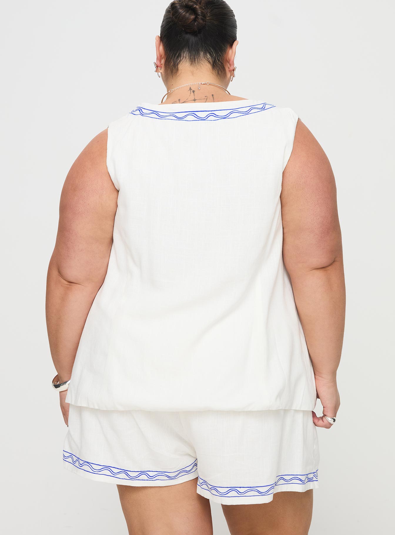 Sun And Palm Trees Vest Set White / Blue Curve Looking For For Sale