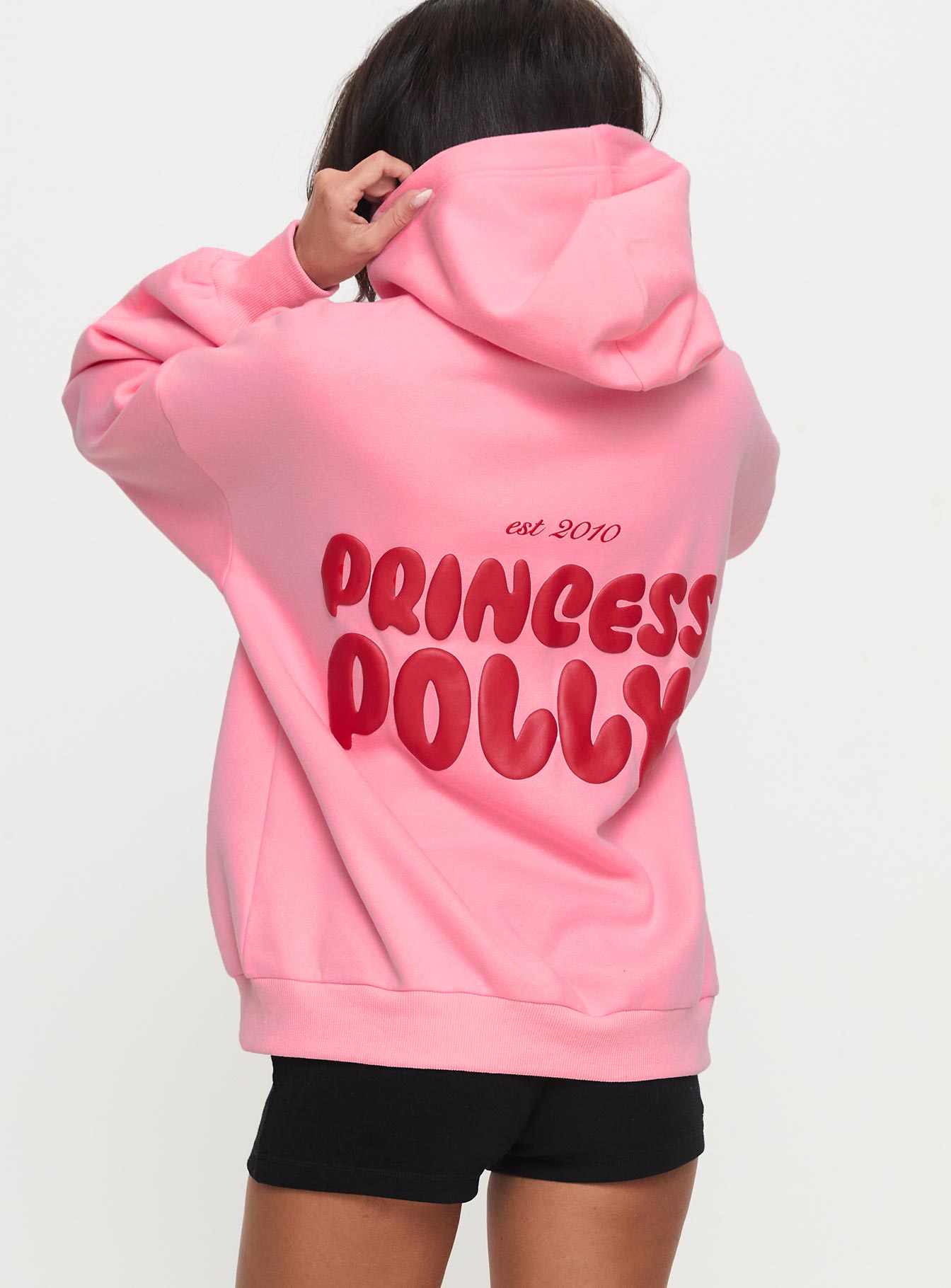 Princess Polly Hooded Sweatshirt Bubble Text Pink / Red Clearance Get Authentic