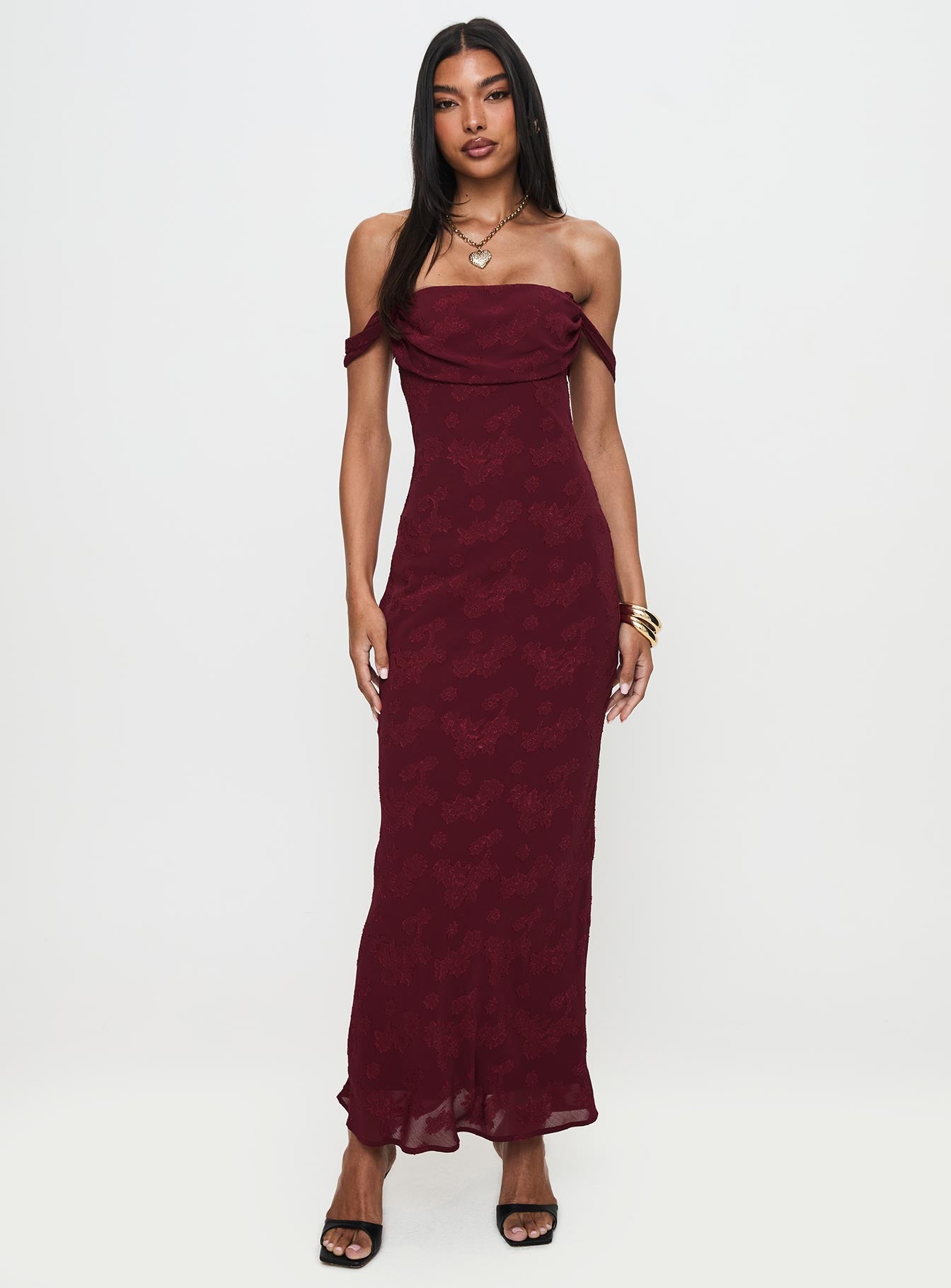 Azura Off The Shoulder Maxi Dress Burgundy Cheap Purchase