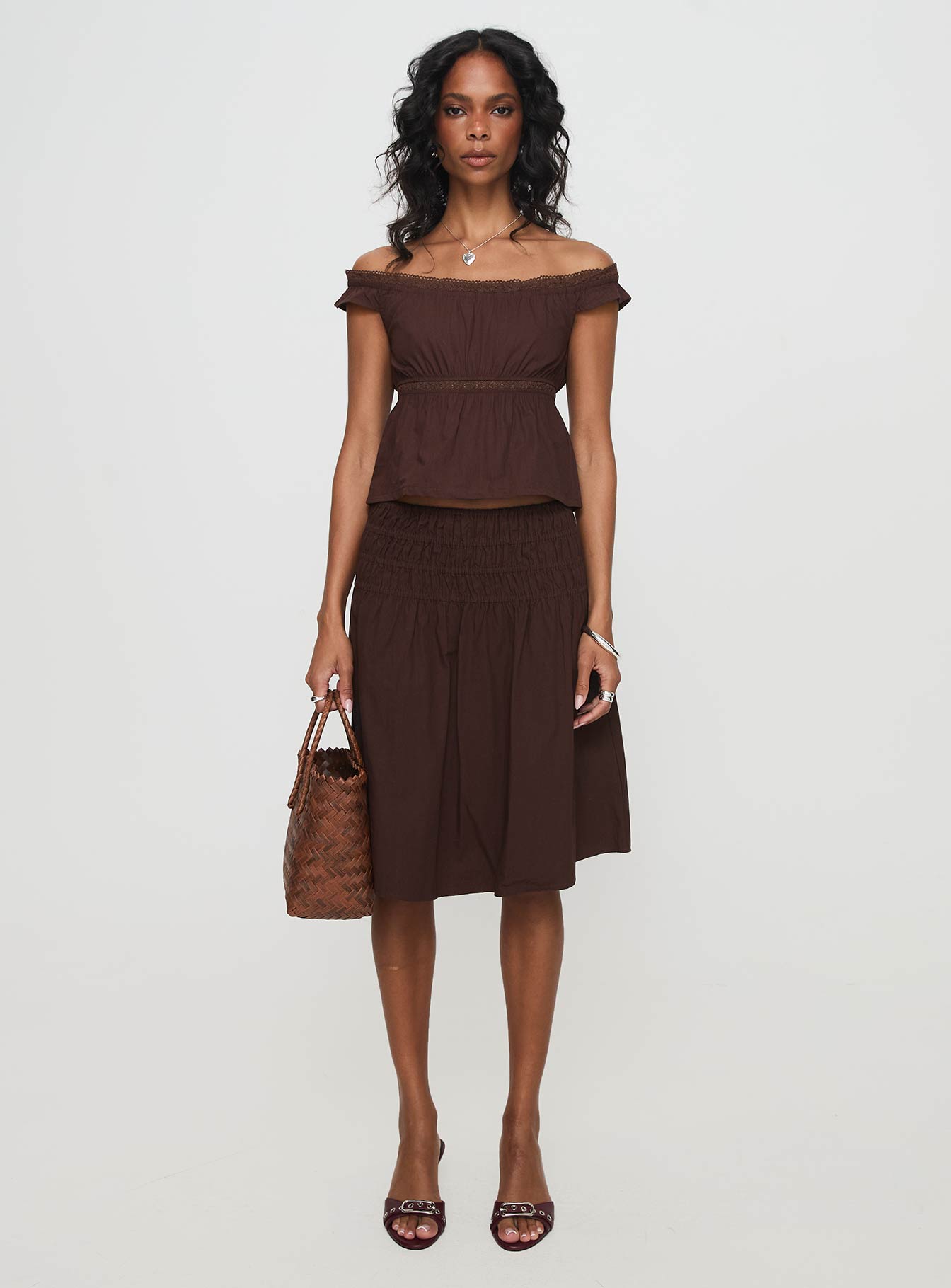 Neleta Midi Skirt Brown Clearance In China