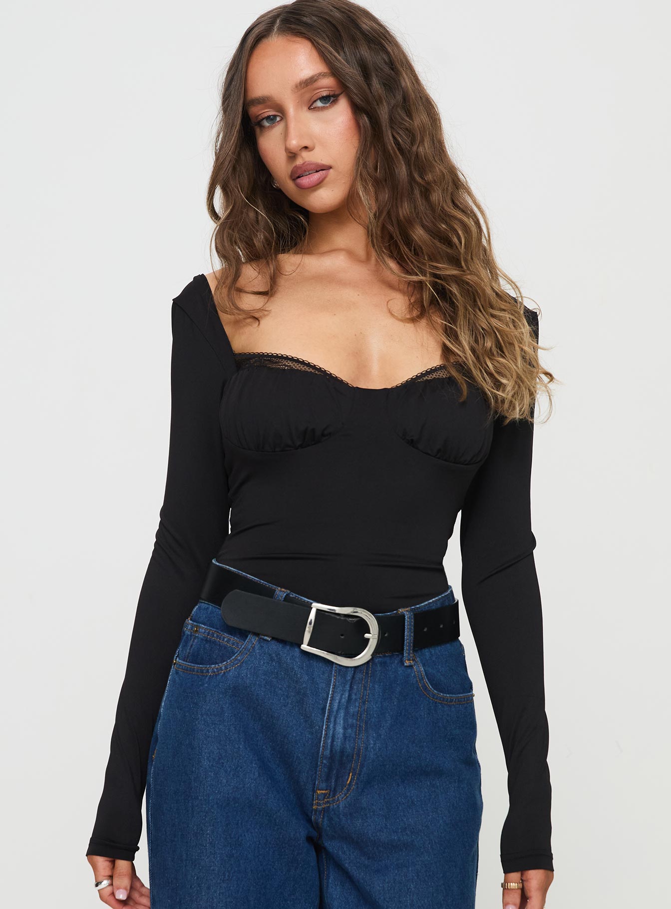 Peekaboo Long Sleeve Bodysuit Black Outlet Official Site