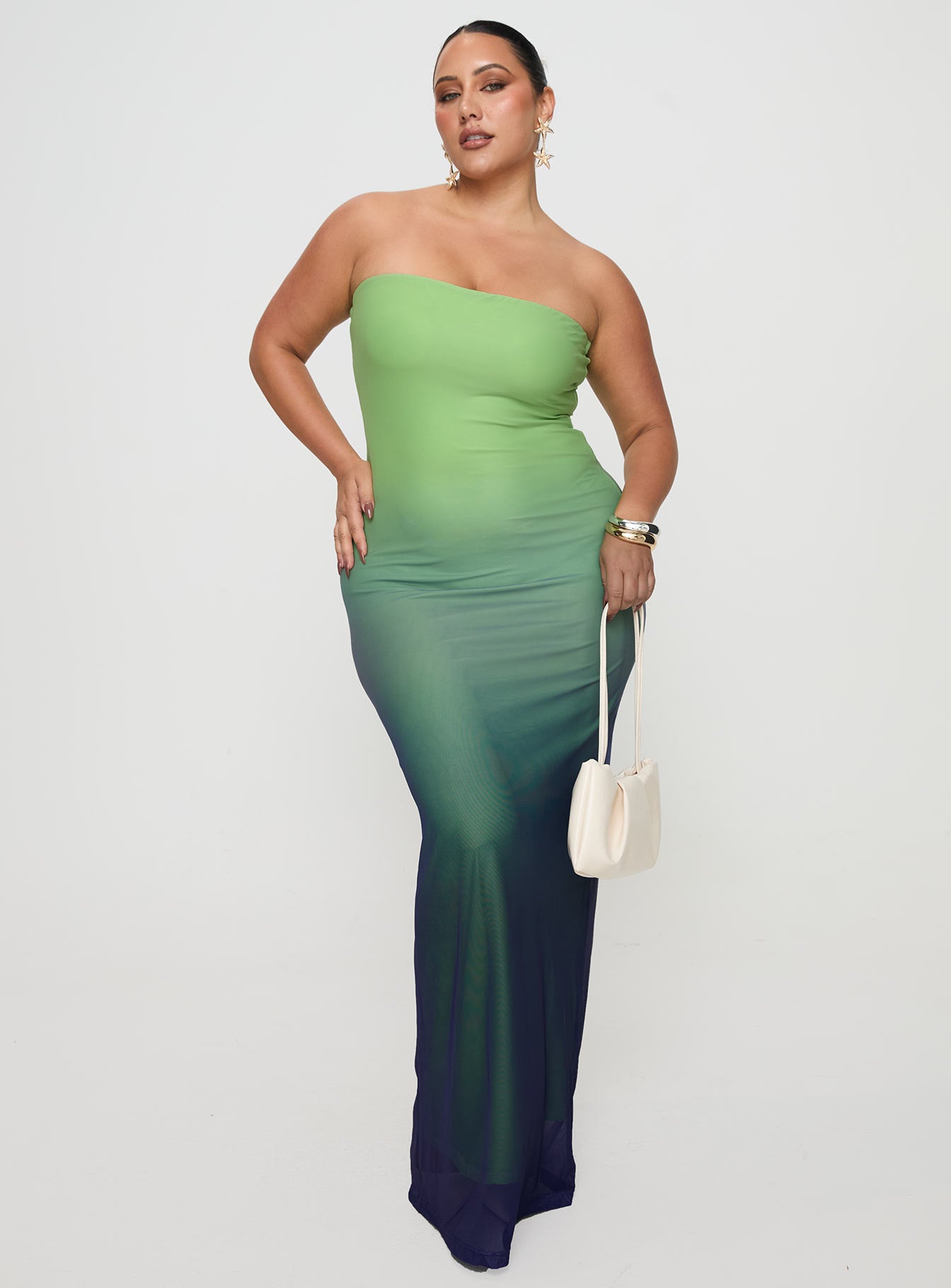 Stolen Love Strapless Maxi Dress Blue / Green Ombre Curve Buy Cheap Latest