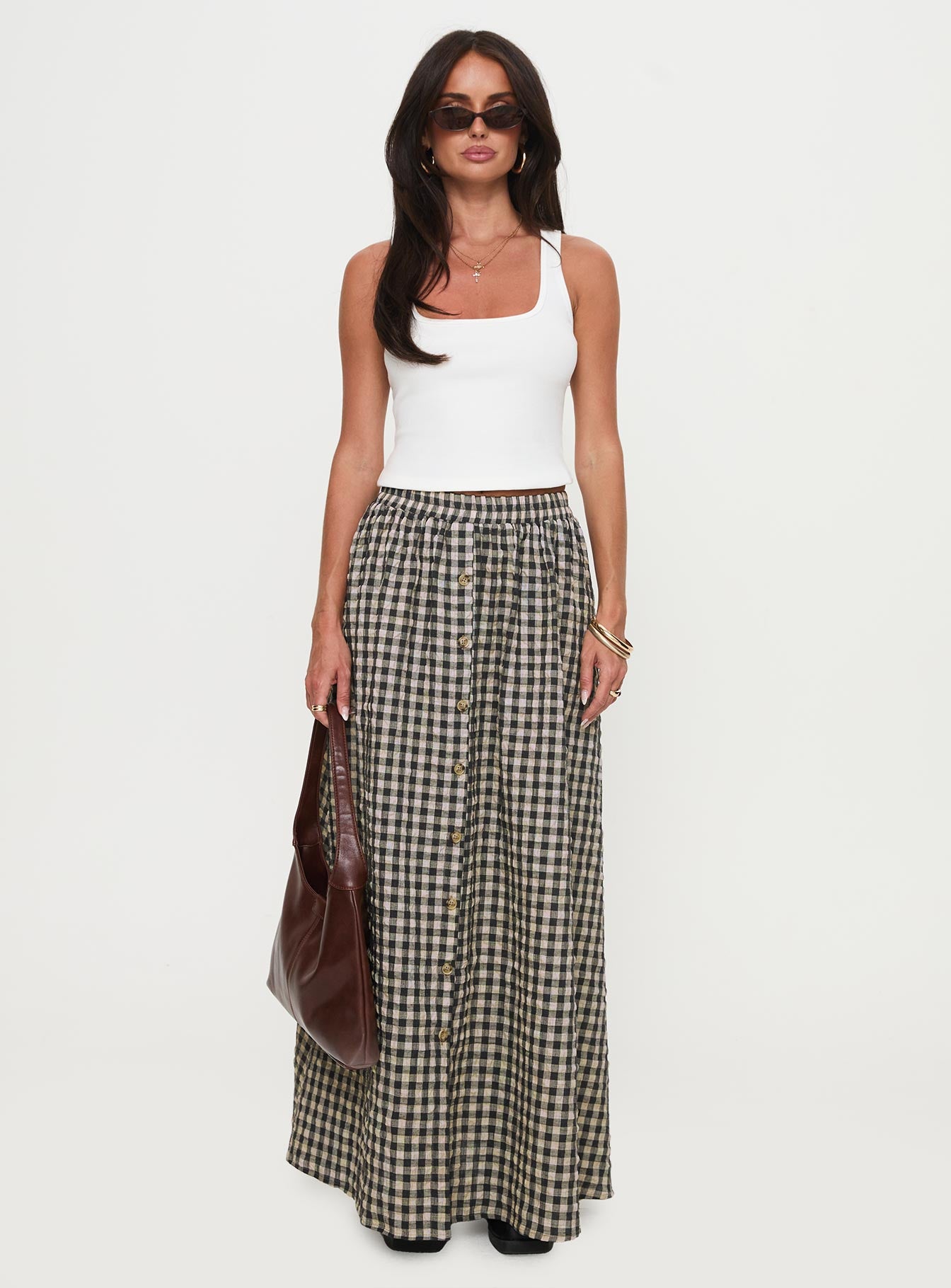 Cartmel Check Maxi Skirt Black / Cream From China