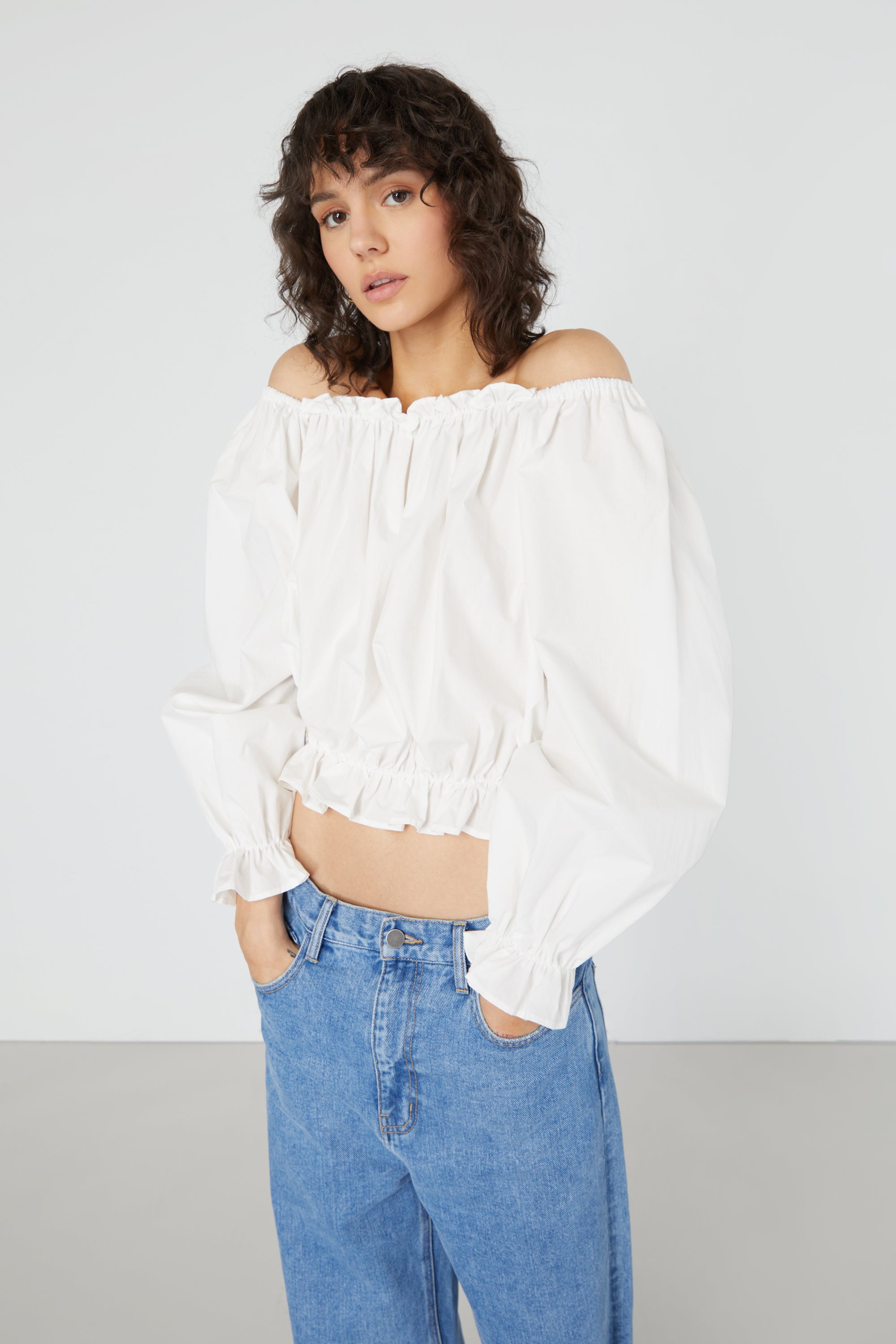 OFF SHOULDER RUFFLED TOP Free Shipping Wholesale Pice