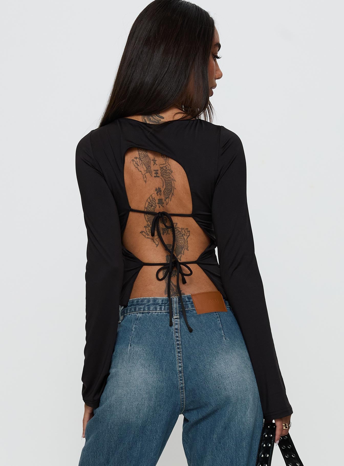 Lifes Good Long Sleeve Backless Top Black Reliable