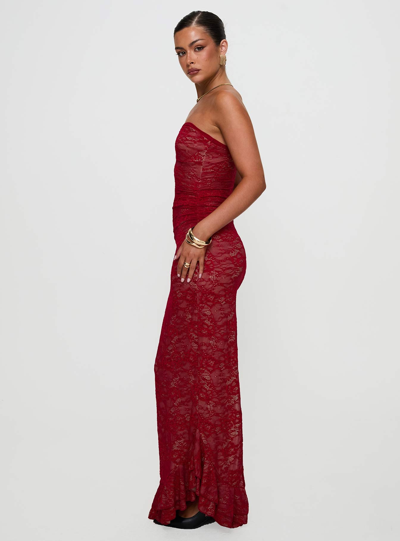 Hailees Lace Strapless Maxi Dress Red Outlet 2025