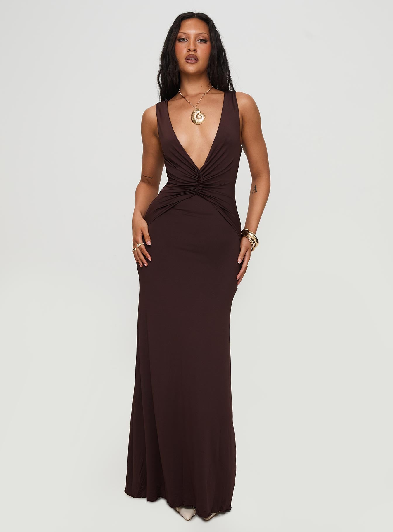 Frederica Plunge Maxi Dress Chocolate Petite With Paypal Cheap Online