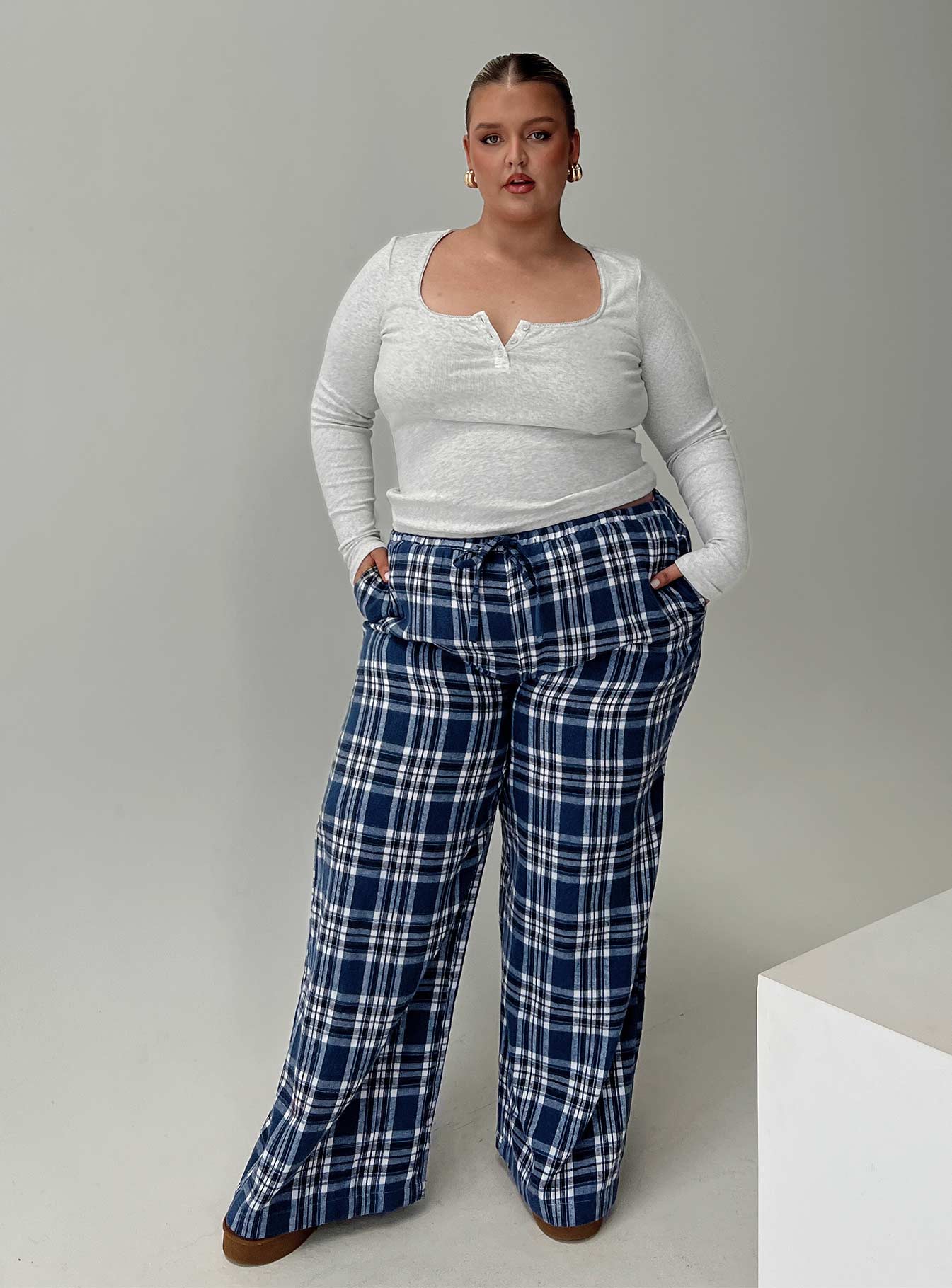 In The Morning Sleep Pant Blue Check Curve Supply Online