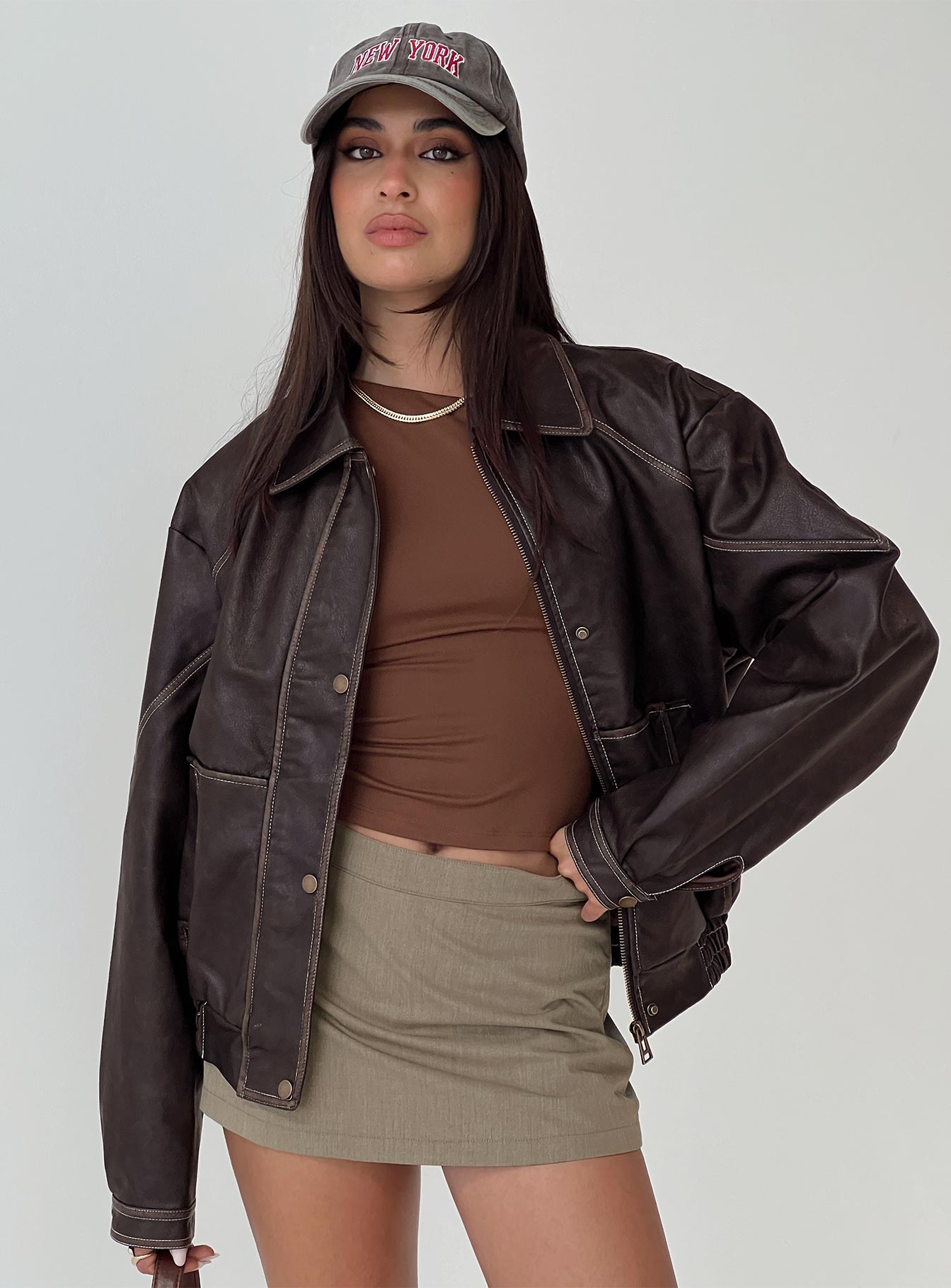 Jaxton Faux Leather Jacket Brown Discount Many Kinds Of