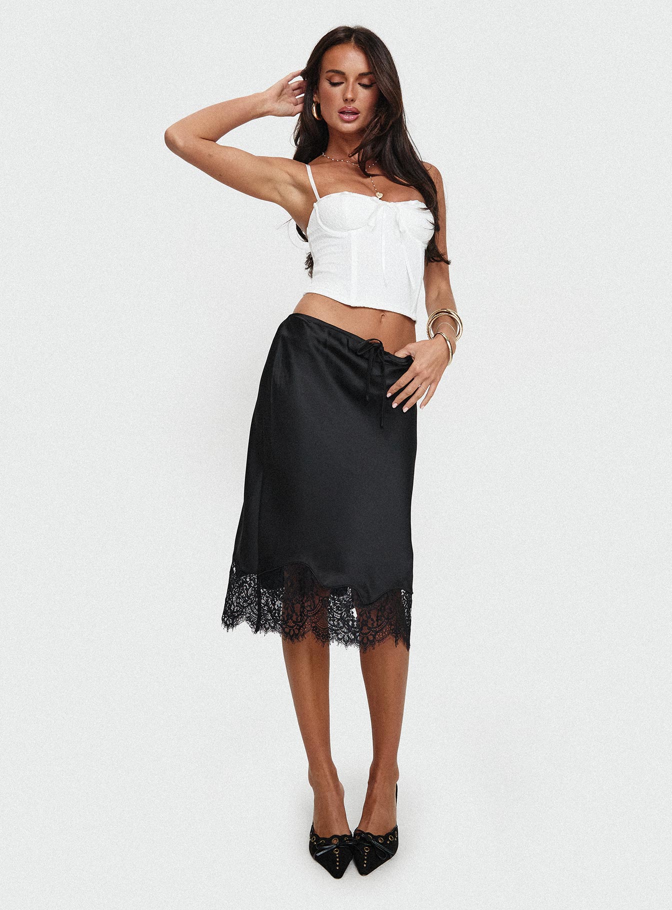 Gervais Satin Midi Skirt Black Cheap Sale The Cheapest