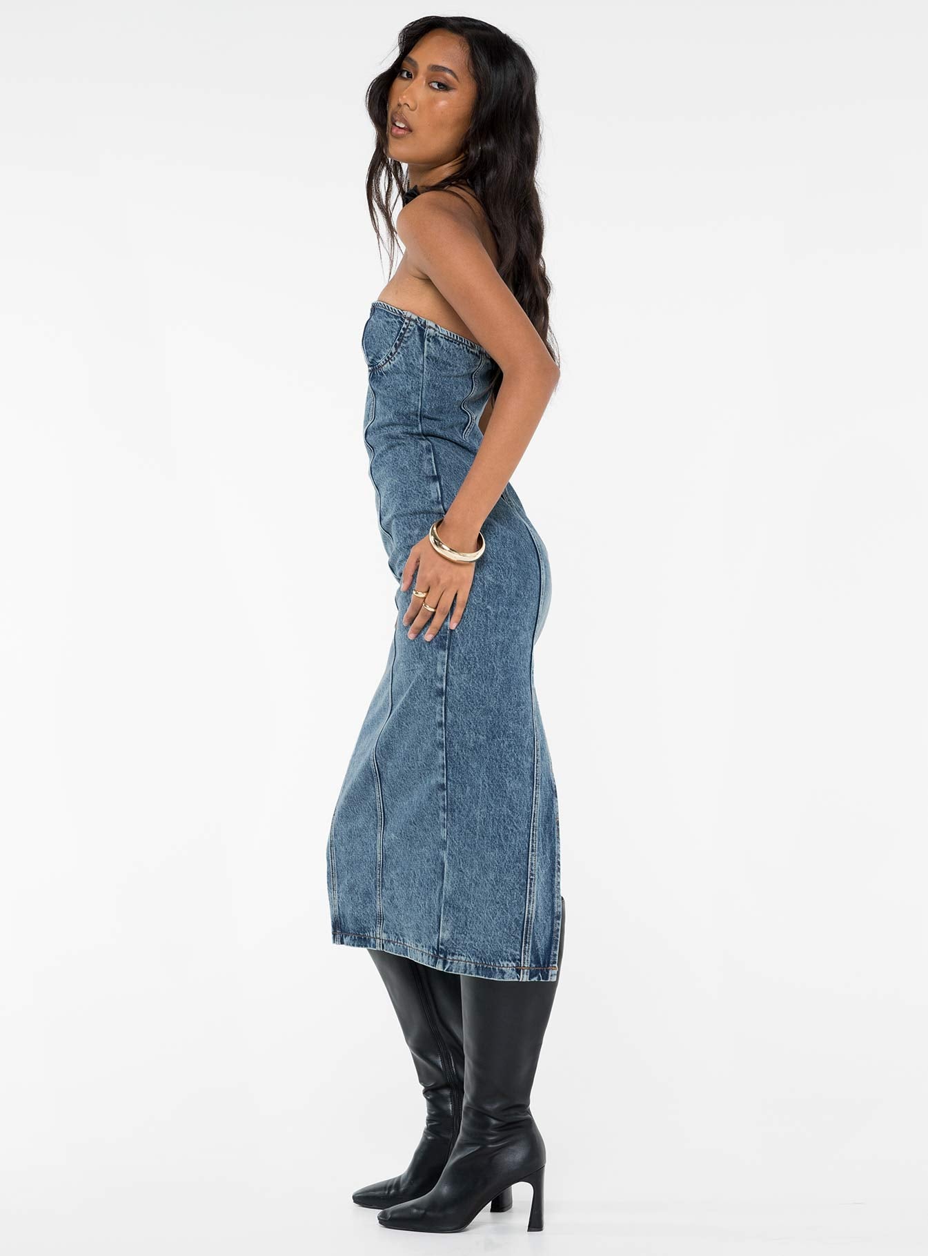 Smokeshow Strapless Midi Dress Blue Denim Outlet Locations Sale Online