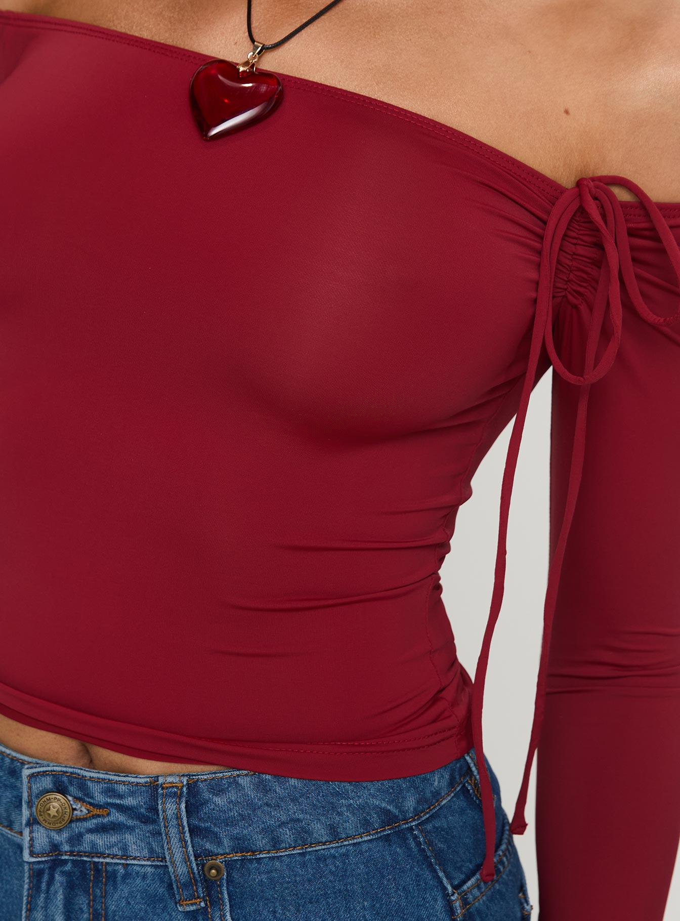 Where You At Off Shoulder Long Sleeve Top Red Cheap Pice Discount Authentic