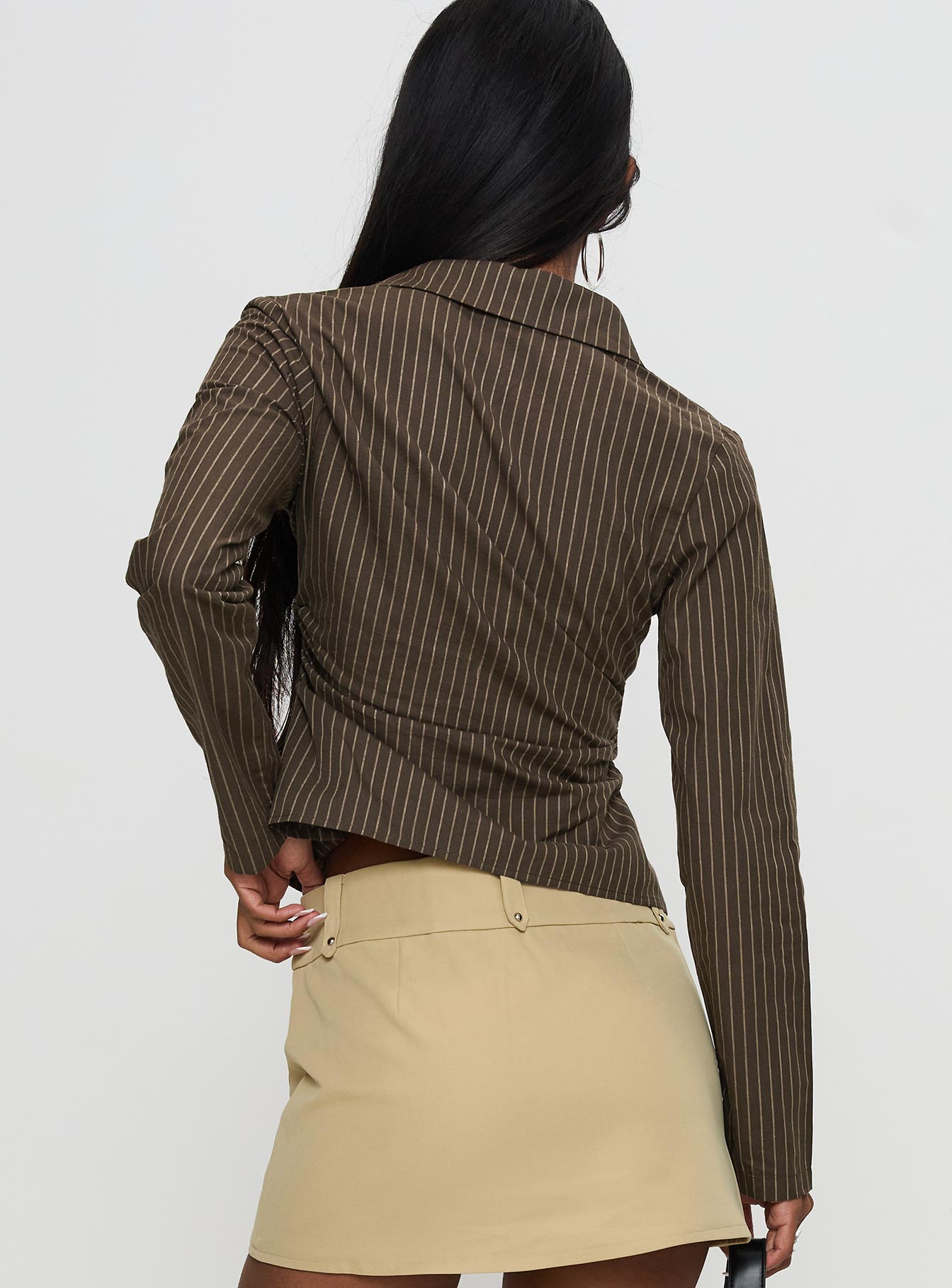 Held My Hand Long Sleeve Top Brown Stripe Original Online