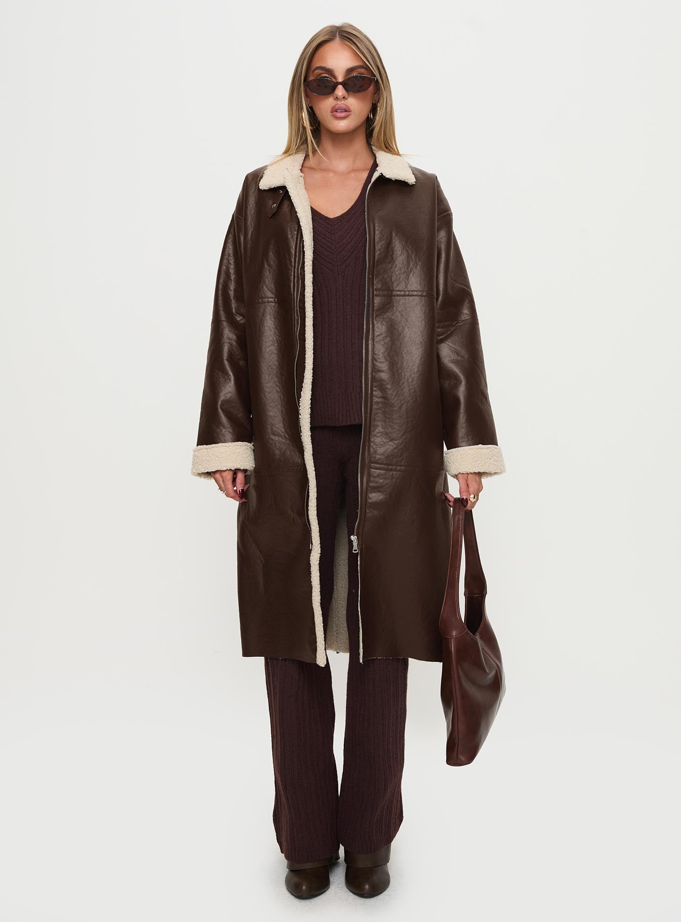 Ammelia Shearling Long-line Jacket Brown Popular Sale Online